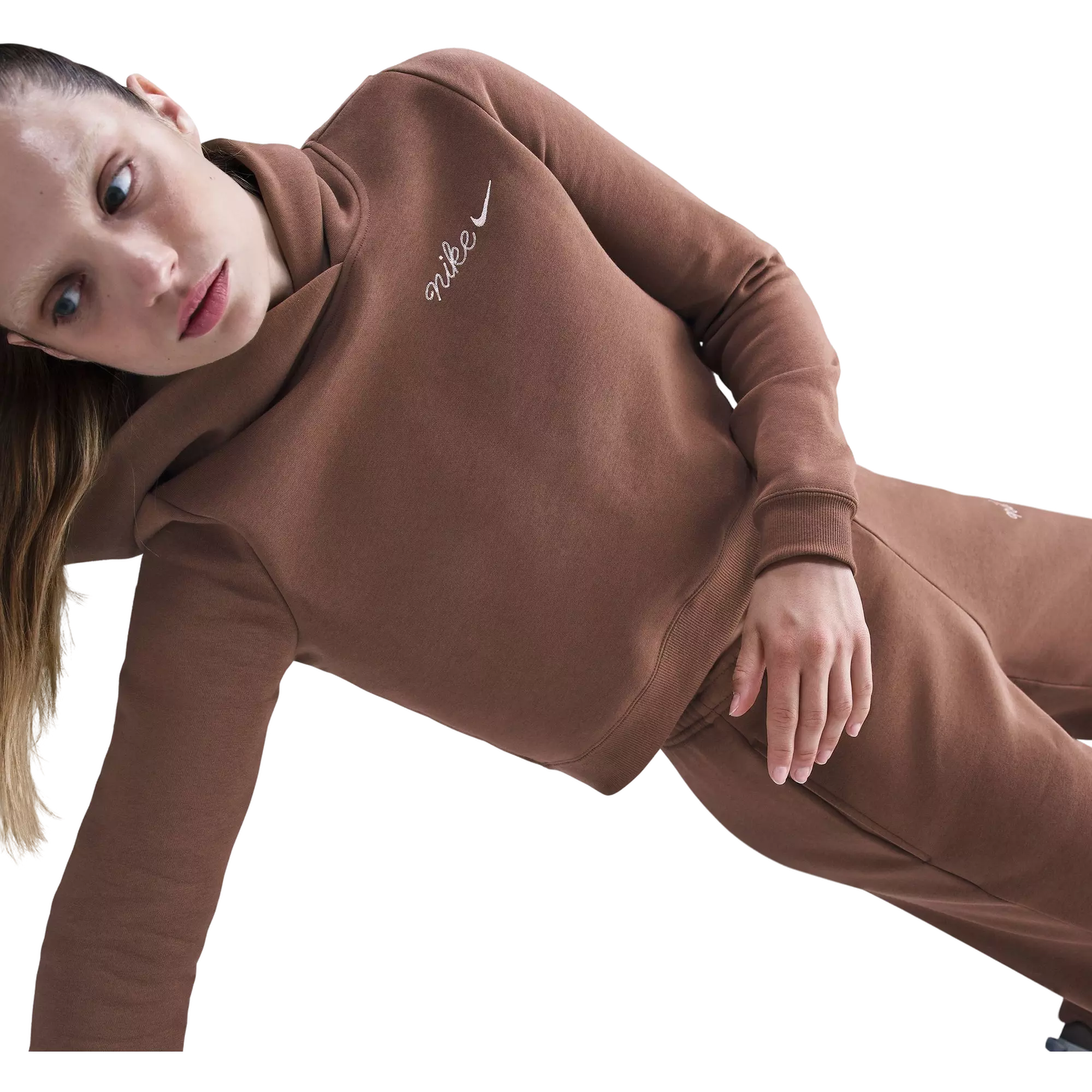 Nike Women's Sportswear Phoenix Fleece Shrunken Hoodie - BROWN