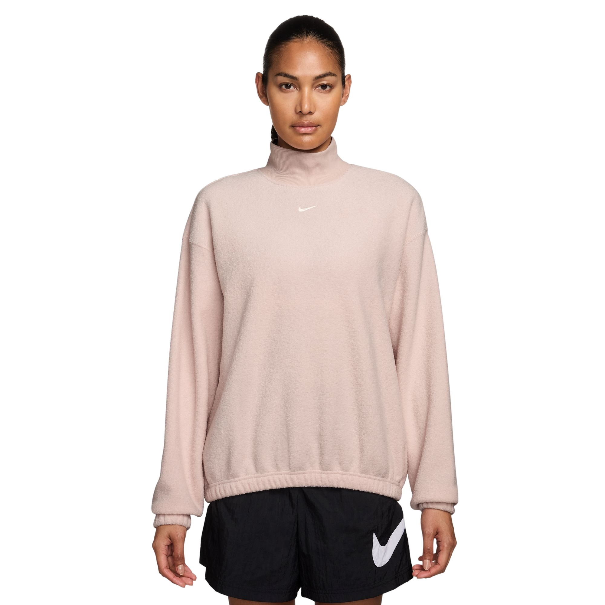 Nike Women's Sportswear Phoenix Plush Cozy Oversized Long-Sleeve Mock-Neck Top - PINK Thumbnail View 1