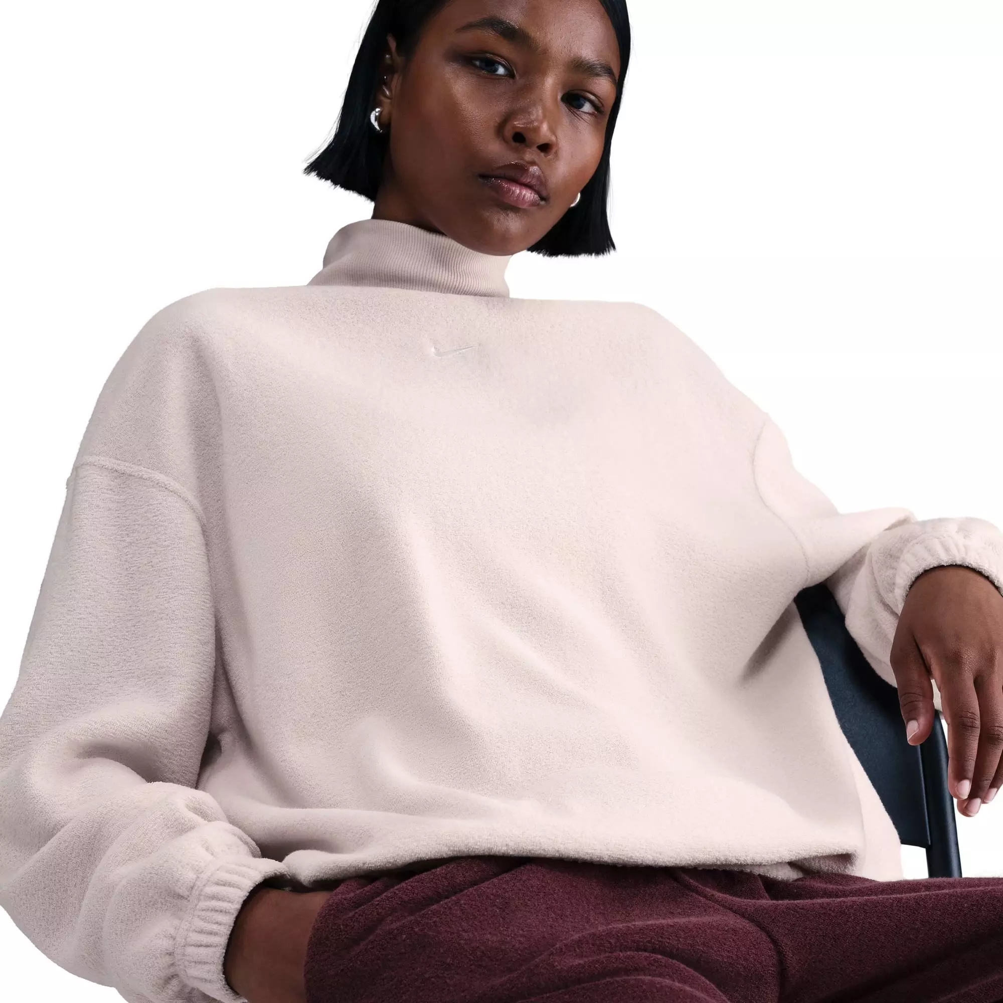 Nike Women's Sportswear Phoenix Plush Cozy Oversized Long-Sleeve Mock-Neck Top - PINK