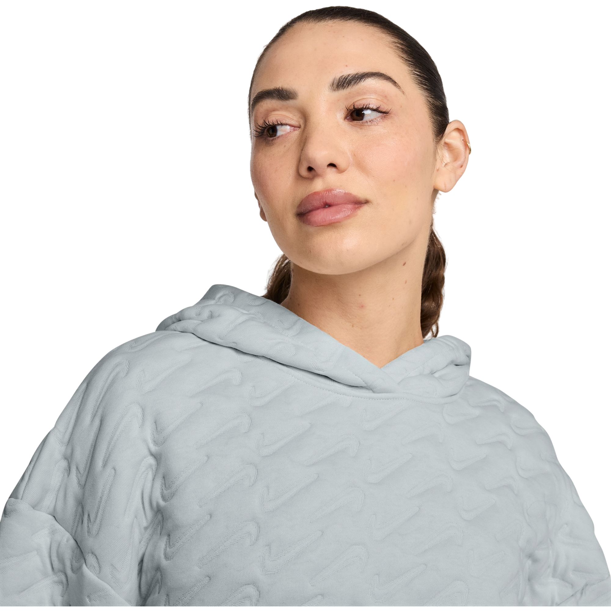 Nike Women's Sportswear Phoenix Fleece Loose Jacquard Pullover Hoodie - SILVER Thumbnail View 3