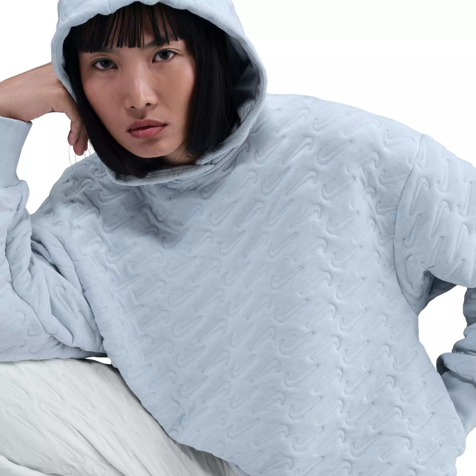 Nike Women's Sportswear Phoenix Fleece Loose Jacquard Pullover Hoodie - SILVER