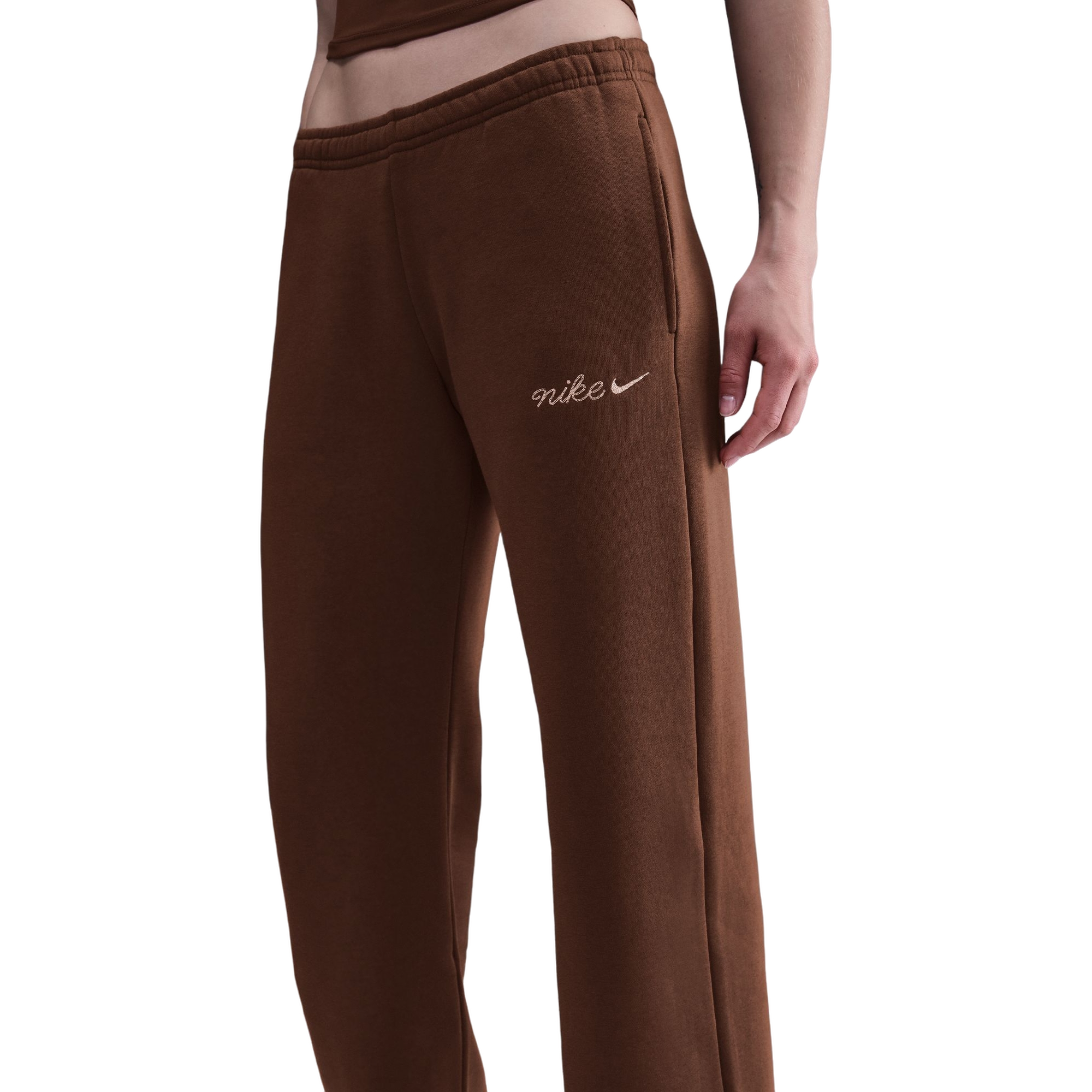 Nike Women's Sportswear Phoenix Fleece Straight Leg Pants - BROWN Thumbnail View 3