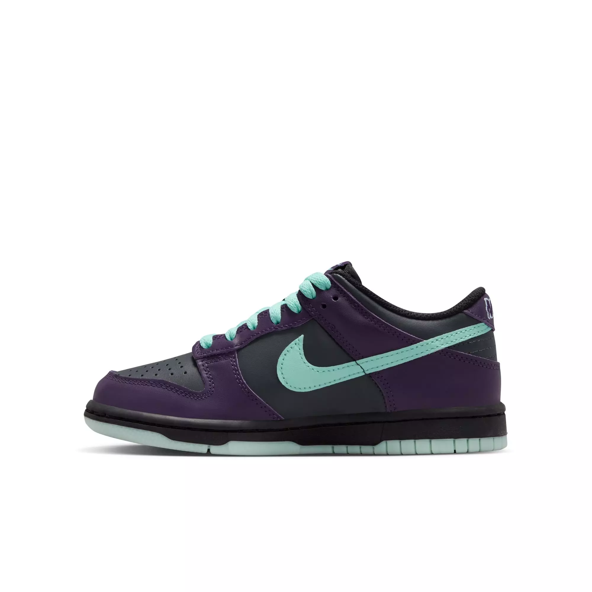 Nike Dunk Low "Dk Smoke Grey/Artisan Teal/Grand Purple" Grade School Boys' Shoe - PURPLE/BLACK