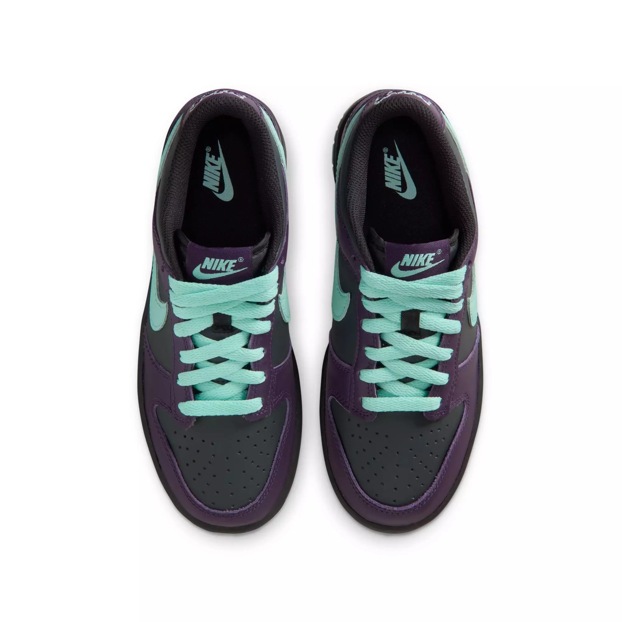 Nike Dunk Low "Dk Smoke Grey/Artisan Teal/Grand Purple" Grade School Boys' Shoe - PURPLE/BLACK