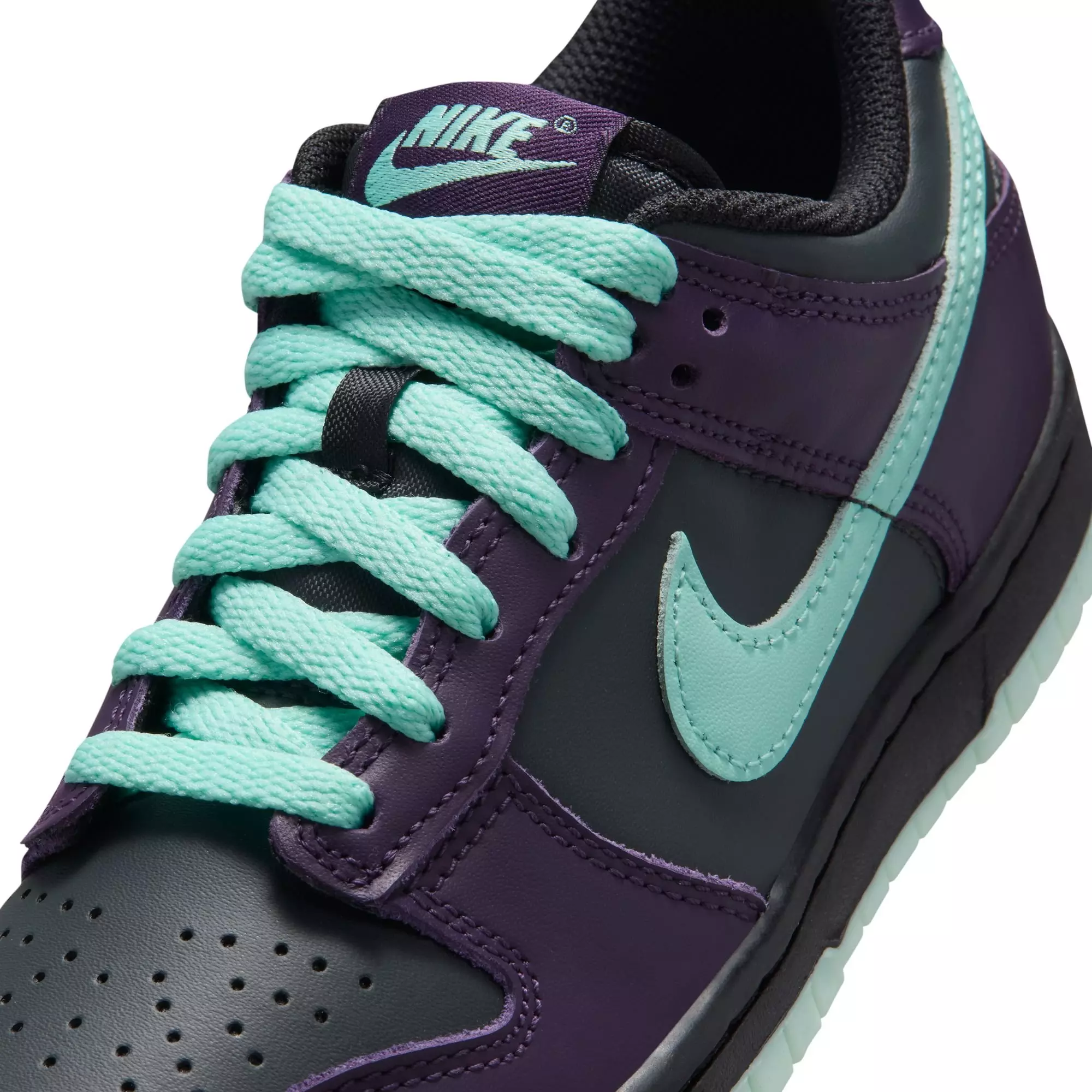 Nike Dunk Low "Dk Smoke Grey/Artisan Teal/Grand Purple" Grade School Boys' Shoe - PURPLE/BLACK