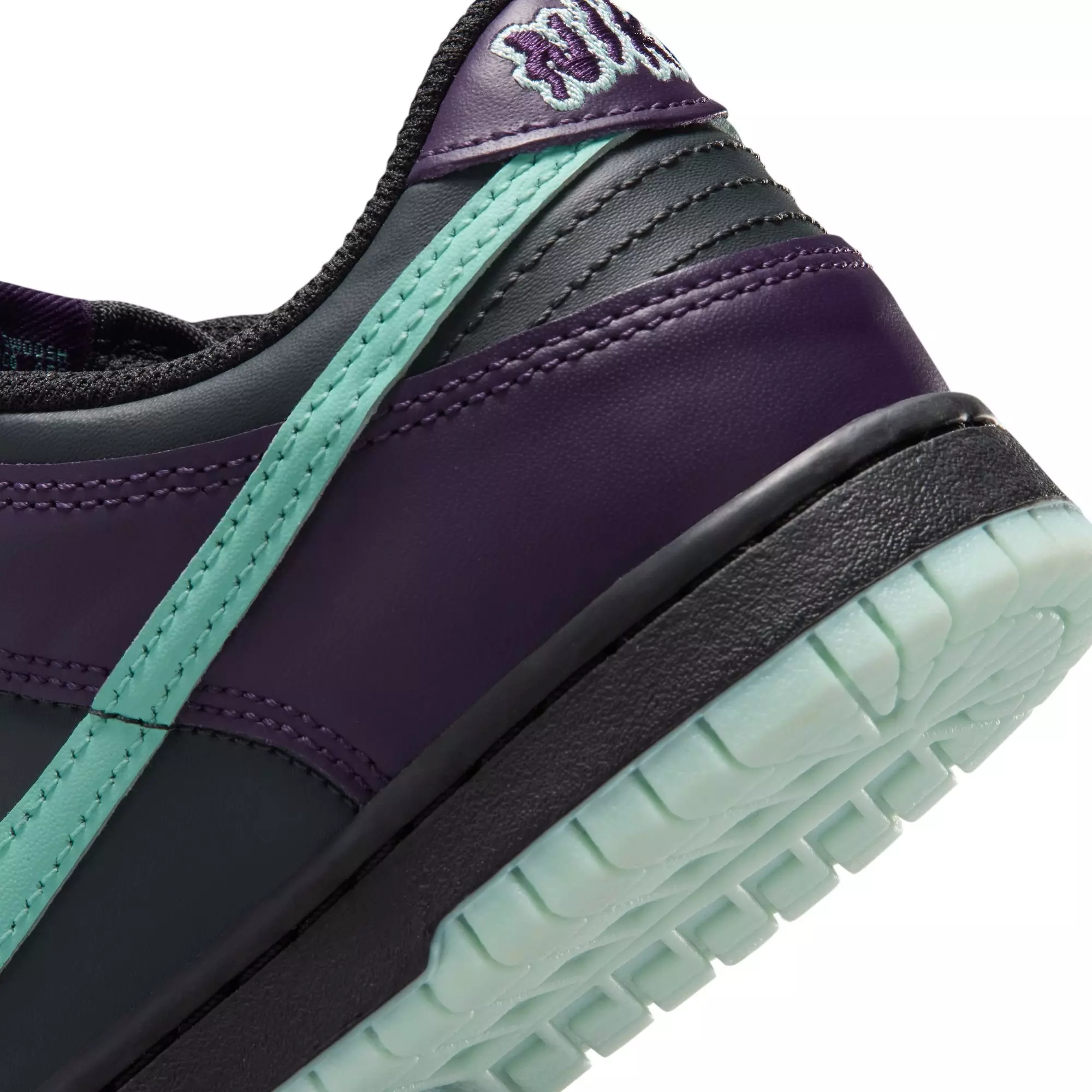 Nike Dunk Low "Dk Smoke Grey/Artisan Teal/Grand Purple" Grade School Boys' Shoe - PURPLE/BLACK