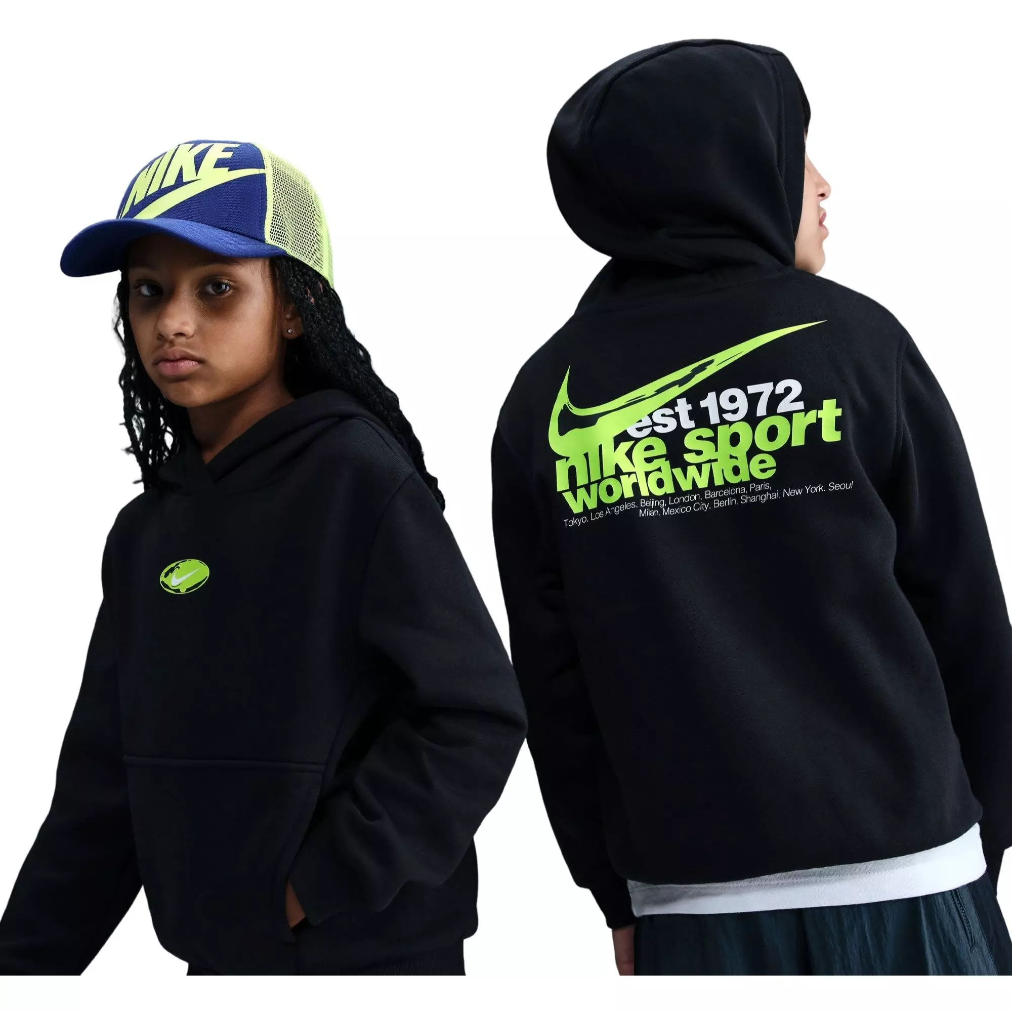 Nike Big Kids' Sportswear Club Fleece Hoodie - Black/Green - BLACK/GREEN
