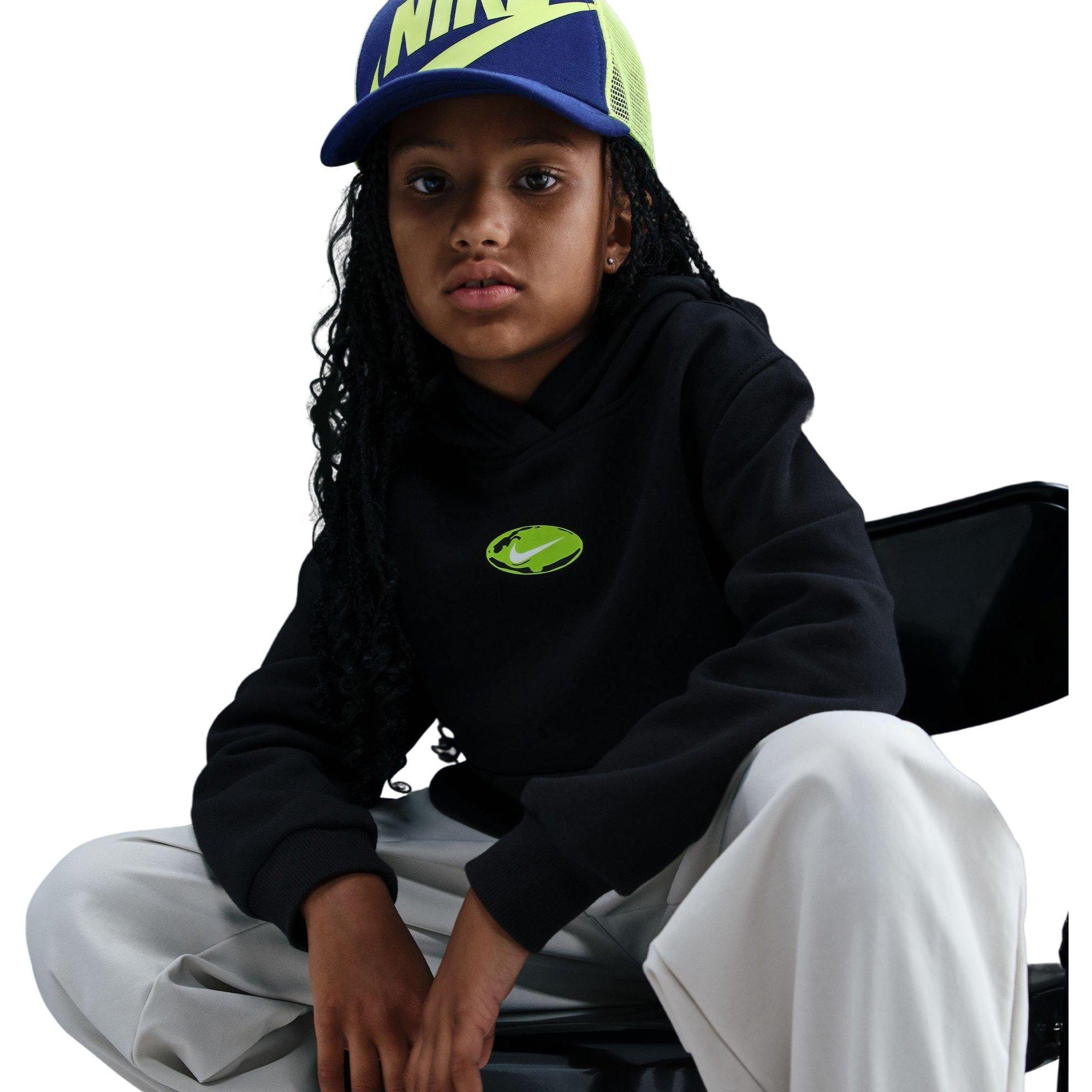 Nike Big Kids' Sportswear Club Fleece Hoodie - Black/Green - BLACK/GREEN Thumbnail View 4