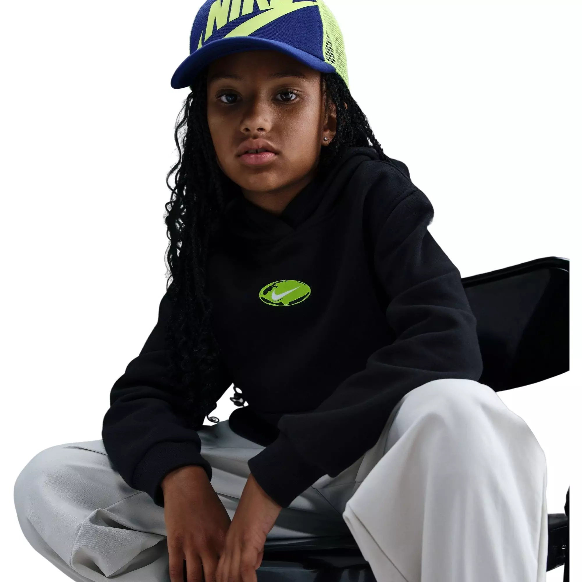 Nike Big Kids' Sportswear Club Fleece Hoodie - Black/Green - BLACK/GREEN