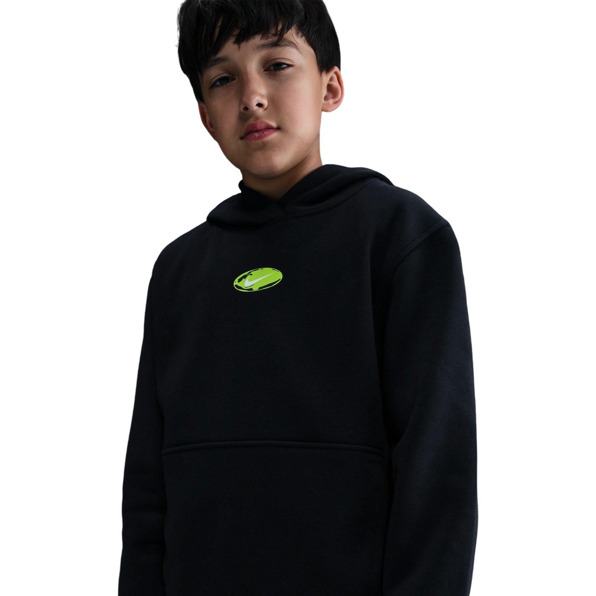 Nike Big Kids' Sportswear Club Fleece Hoodie - Black/Green - BLACK/GREEN Thumbnail View 5