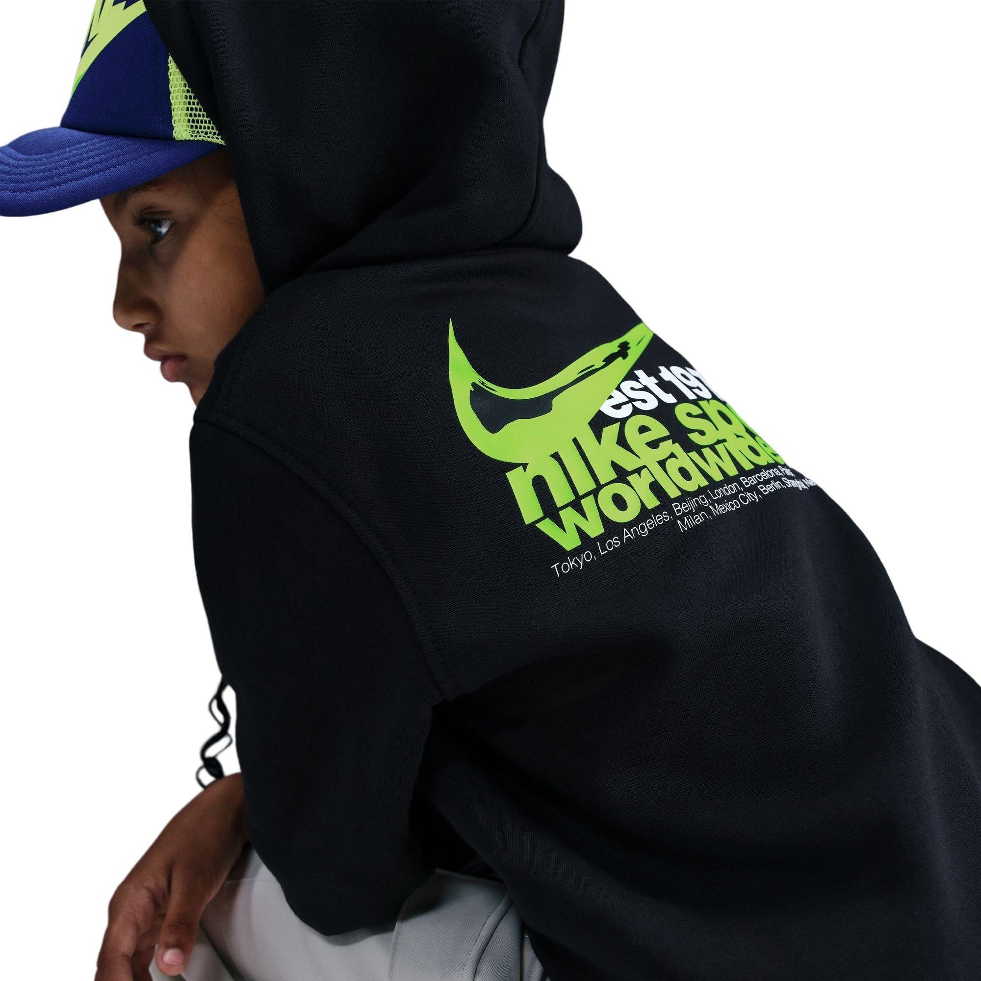 Nike Big Kids' Sportswear Club Fleece Hoodie - Black/Green - BLACK/GREEN Thumbnail View 6
