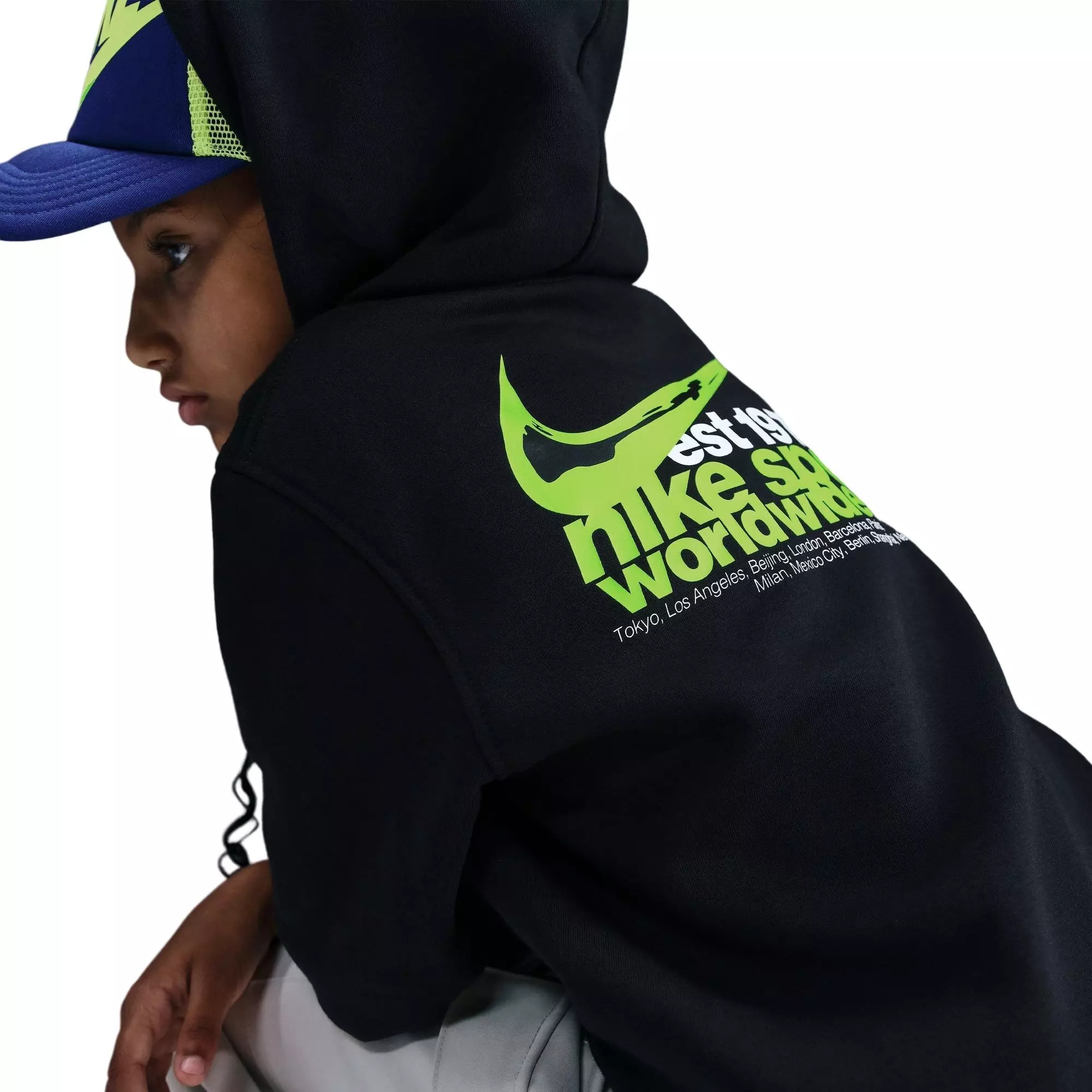 Nike Big Kids' Sportswear Club Fleece Hoodie - Black/Green - BLACK/GREEN
