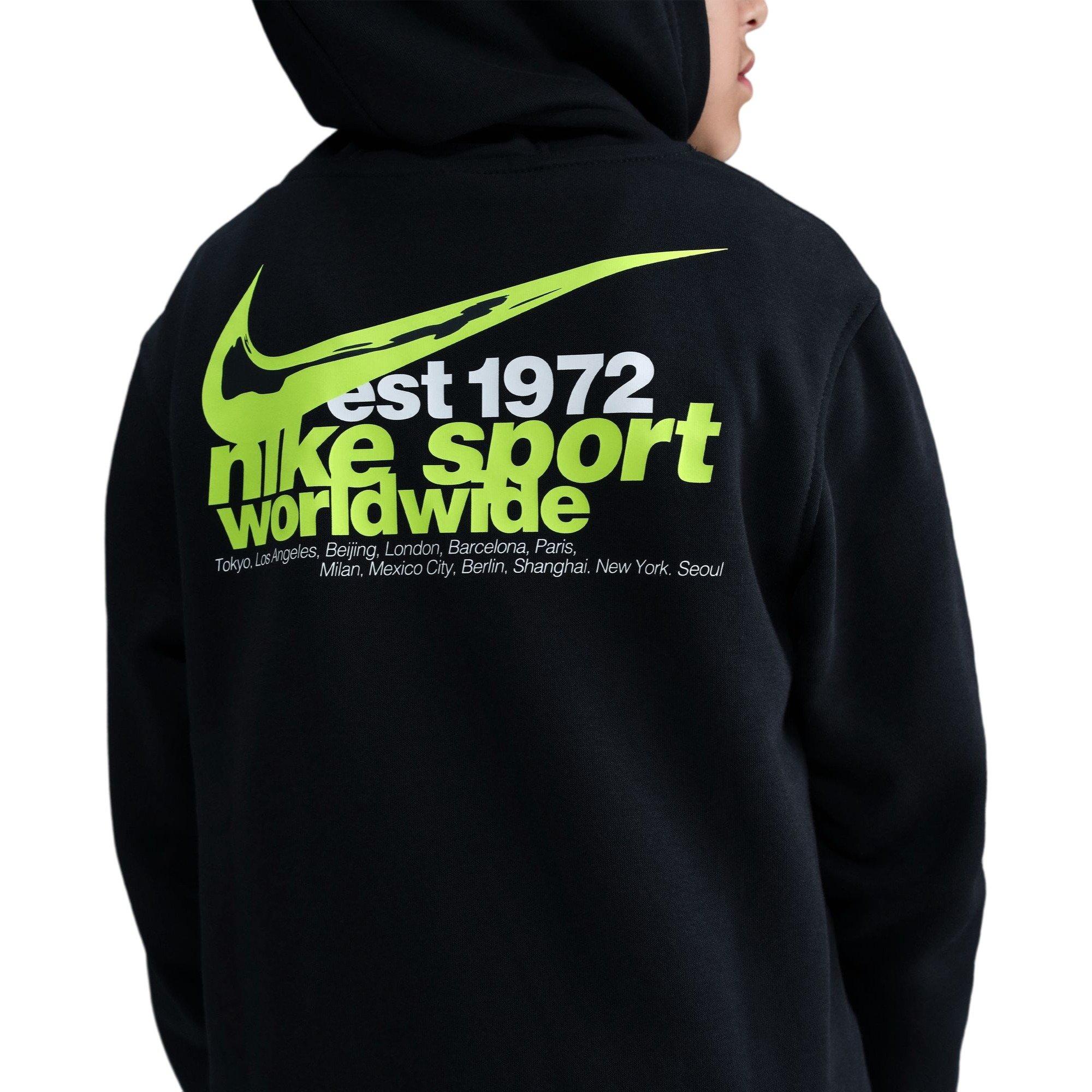 Nike Big Kids' Sportswear Club Fleece Hoodie - Black/Green - BLACK/GREEN Thumbnail View 7
