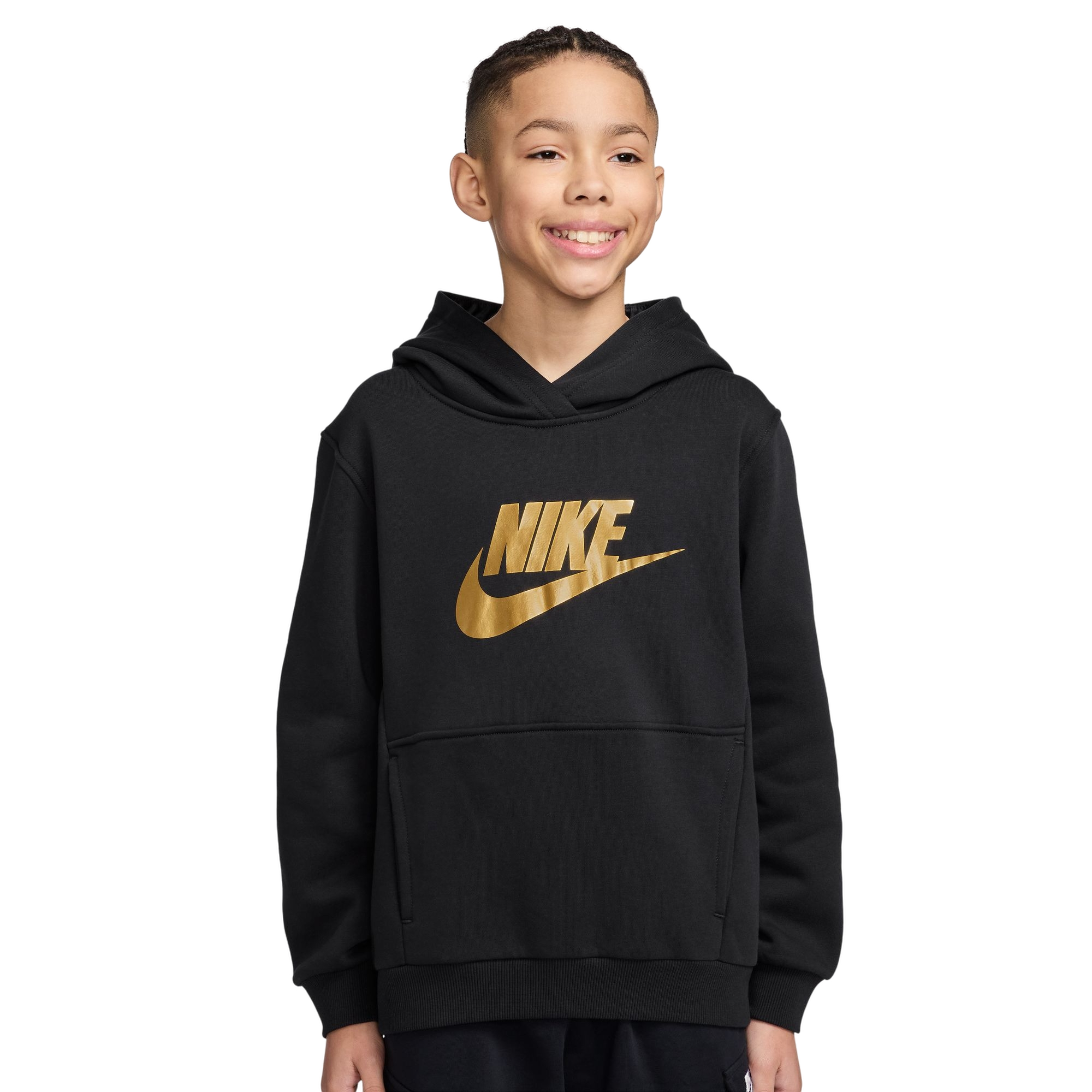 Nike Big Boys' Club Satin Fleece Hoodie - Black - BLACK Thumbnail View 1