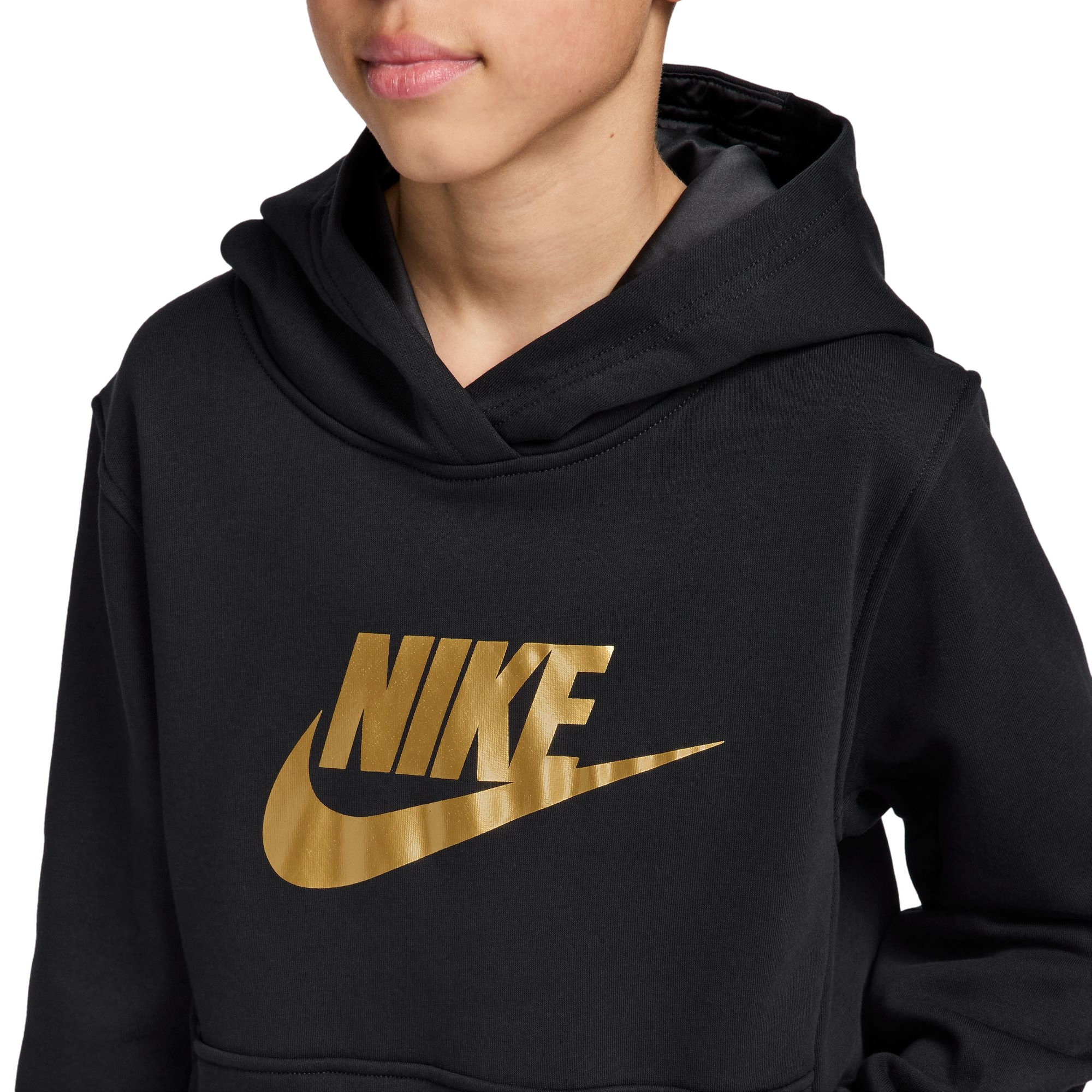 Nike Big Boys' Club Satin Fleece Hoodie - Black - BLACK Thumbnail View 3