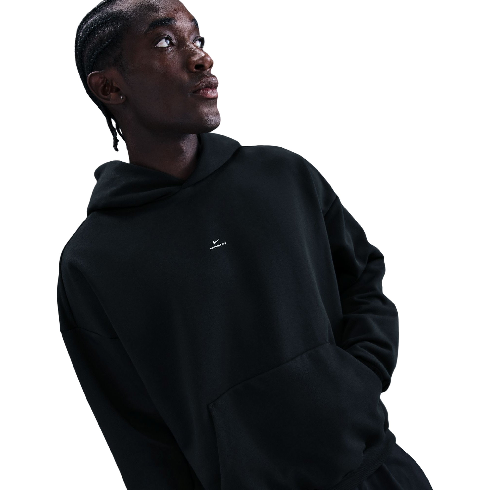 Nike Men's Standard Issue Brushed Pullover Hoodie - Black - BLACK Thumbnail View 6