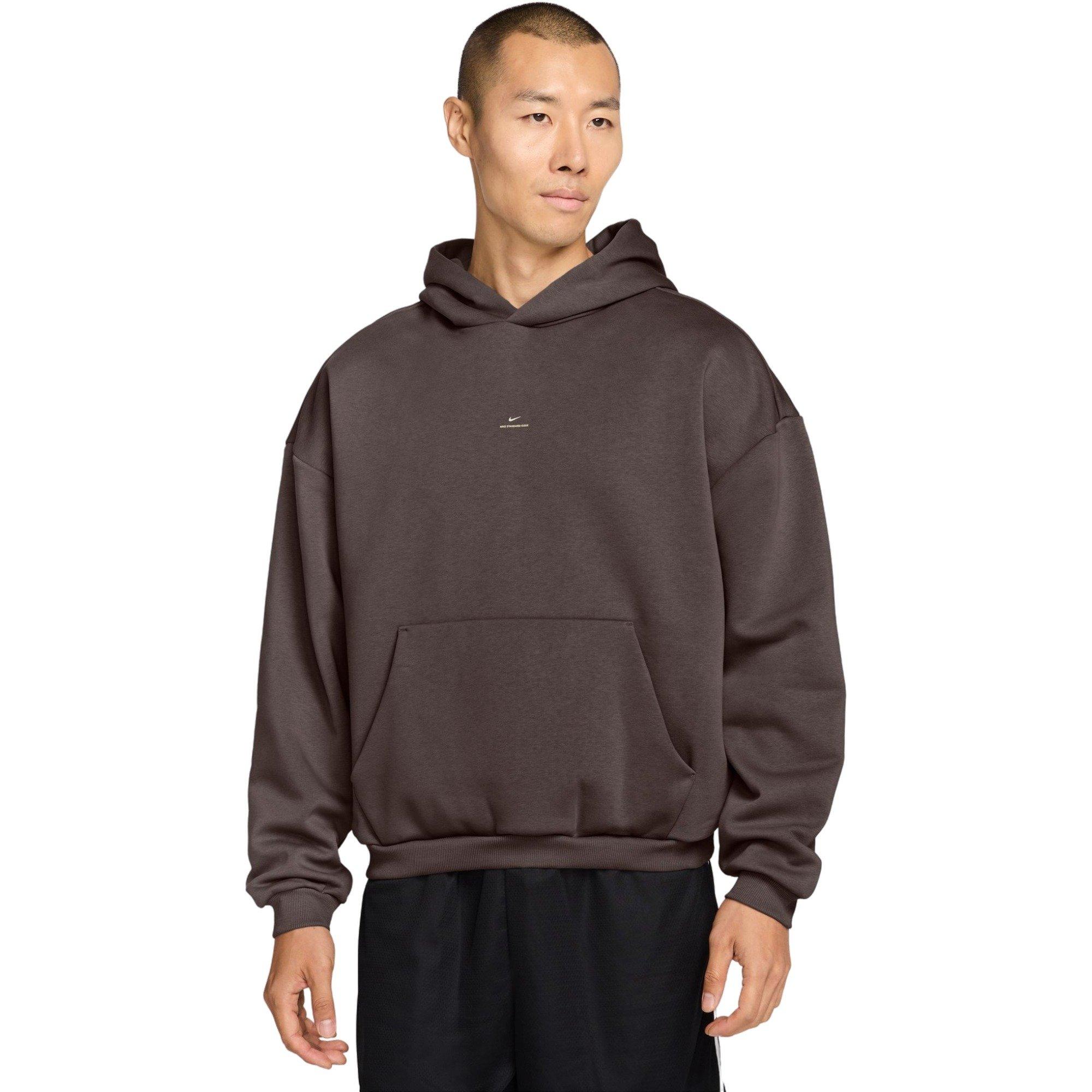 Nike Men's Standard Issue Therma-FIT Brushed Basketball Pullover Hoodie - Dark Brown - DARK BROWN Thumbnail View 1