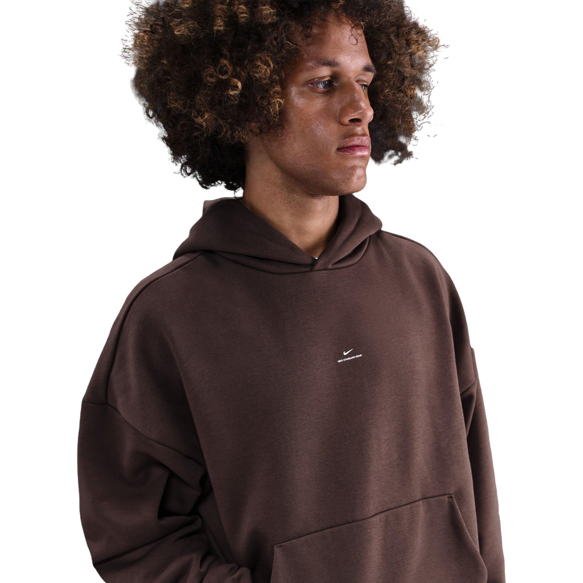 Nike Men's Standard Issue Therma-FIT Brushed Basketball Pullover Hoodie - Dark Brown - DARK BROWN Thumbnail View 3