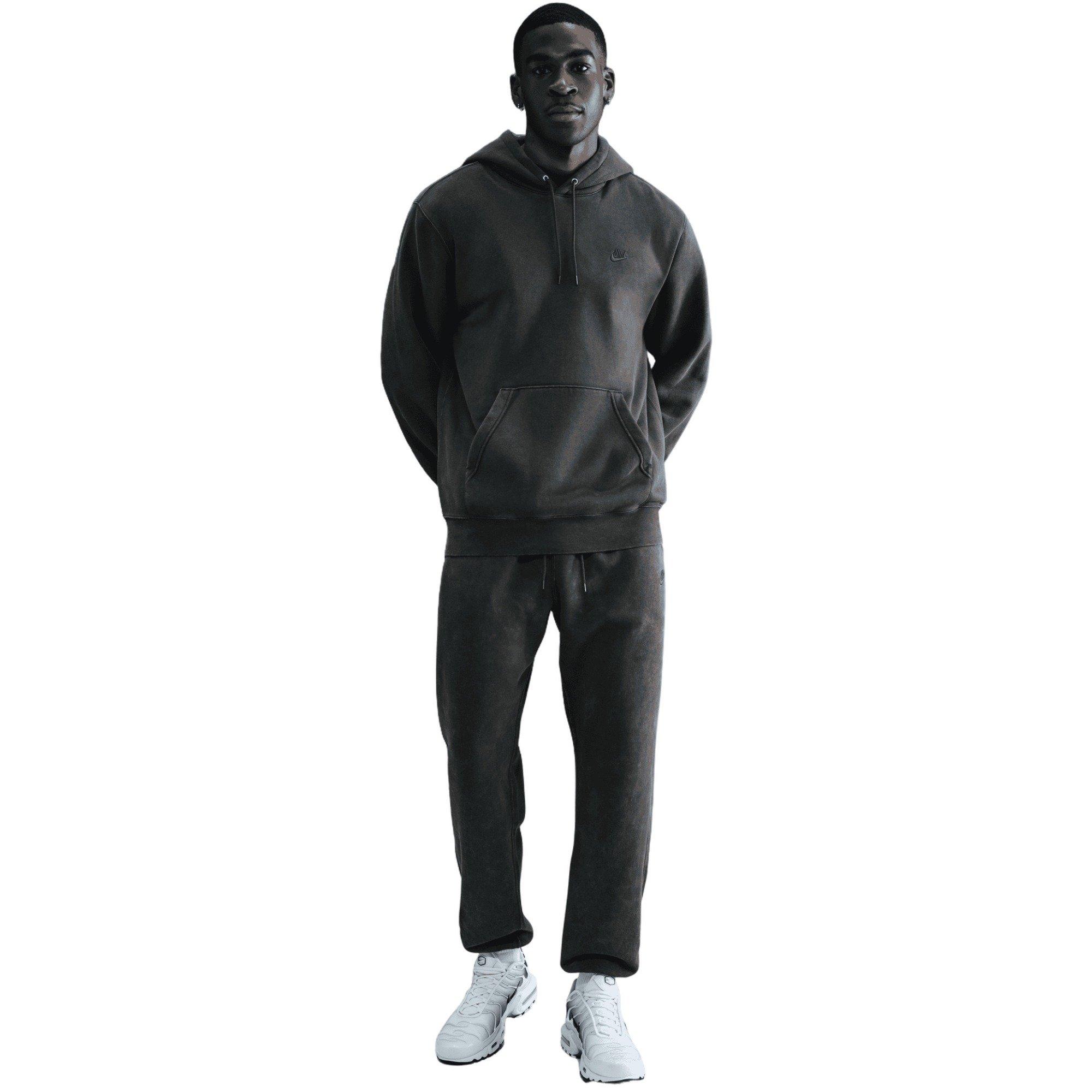 Nike Men's Sportswear Club Washed Fleece Hoodie - Dark Grey - DARK GREY Thumbnail View 1