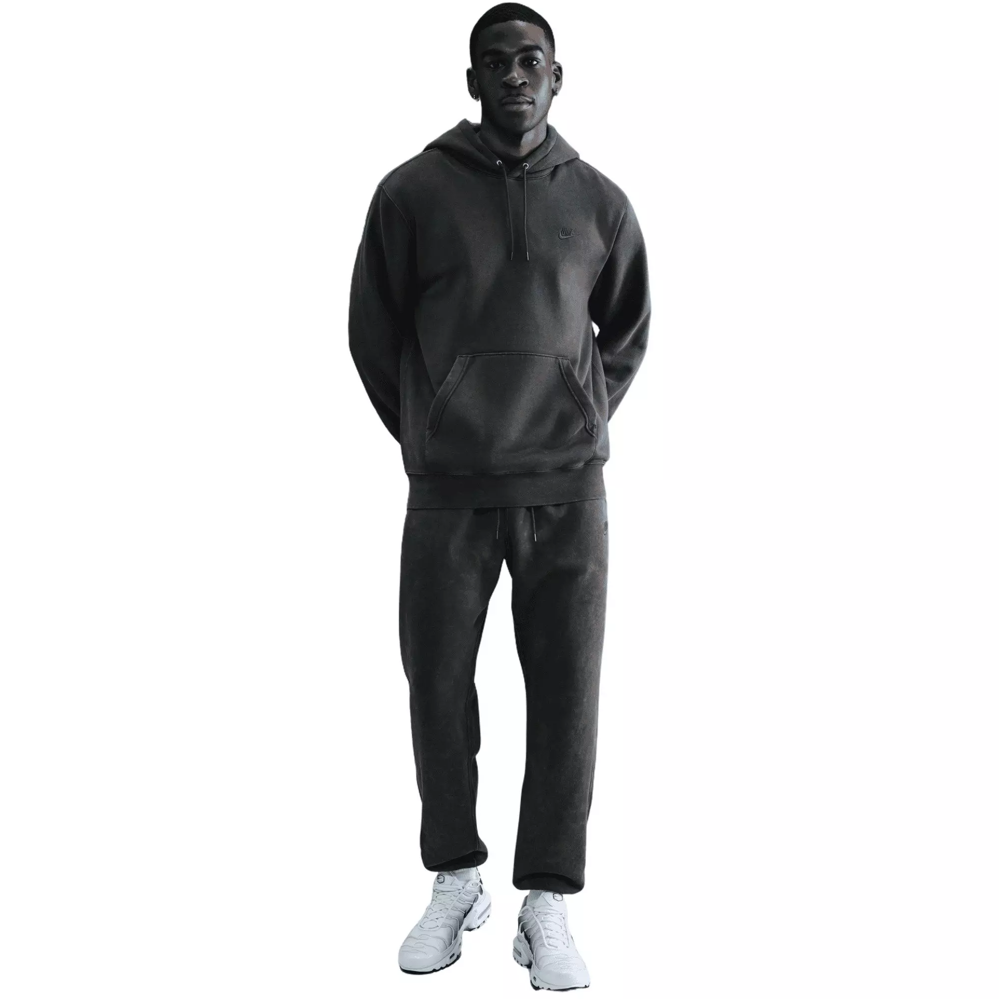 Nike Men's Sportswear Club Washed Fleece Hoodie - Dark Grey - DARK GREY