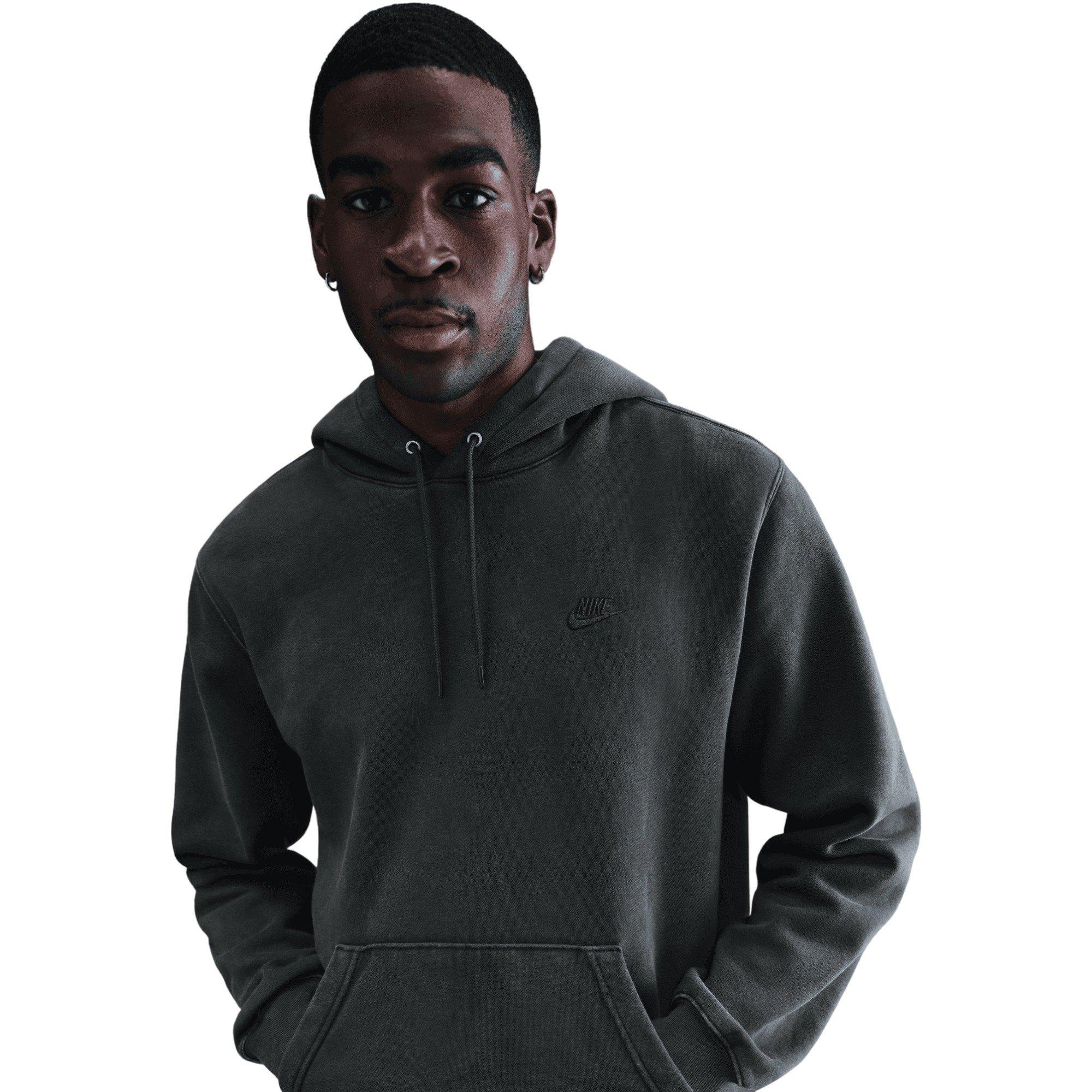 Nike Men's Sportswear Club Washed Fleece Hoodie - Dark Grey - DARK GREY Thumbnail View 3
