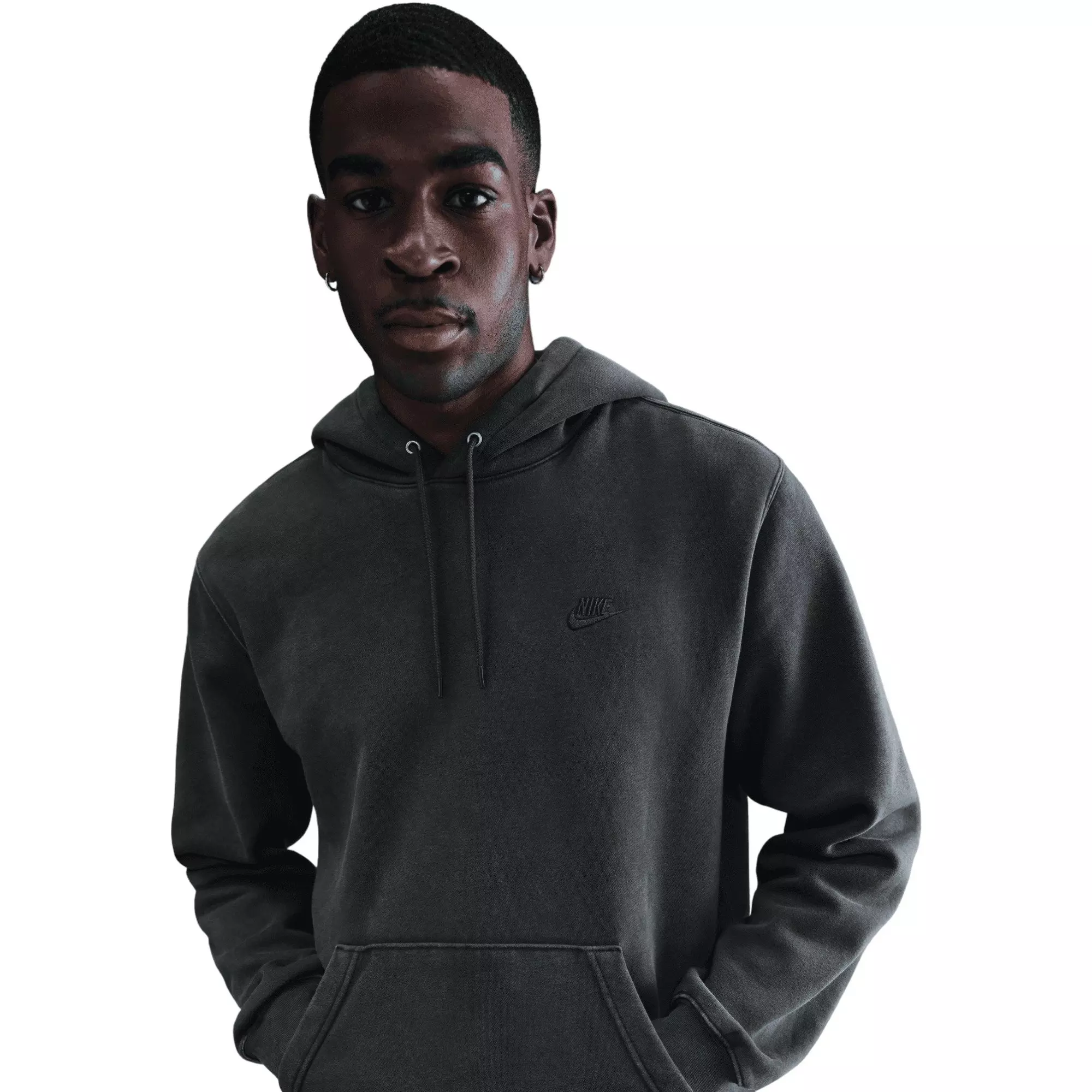 Nike Men's Sportswear Club Washed Fleece Hoodie - Dark Grey - DARK GREY