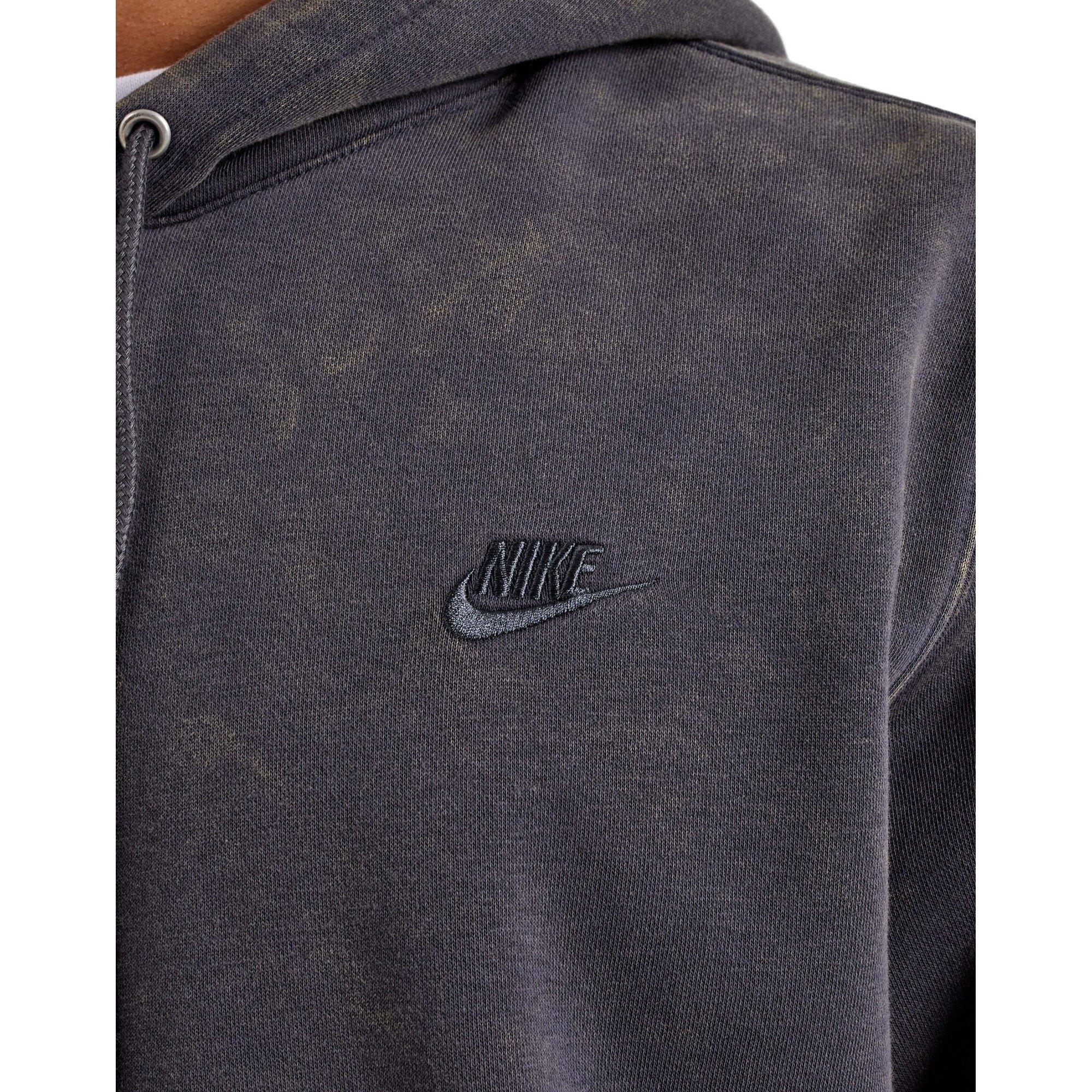 Nike Men's Sportswear Club Washed Fleece Hoodie-Dark Grey - DARK GREY Thumbnail View 3