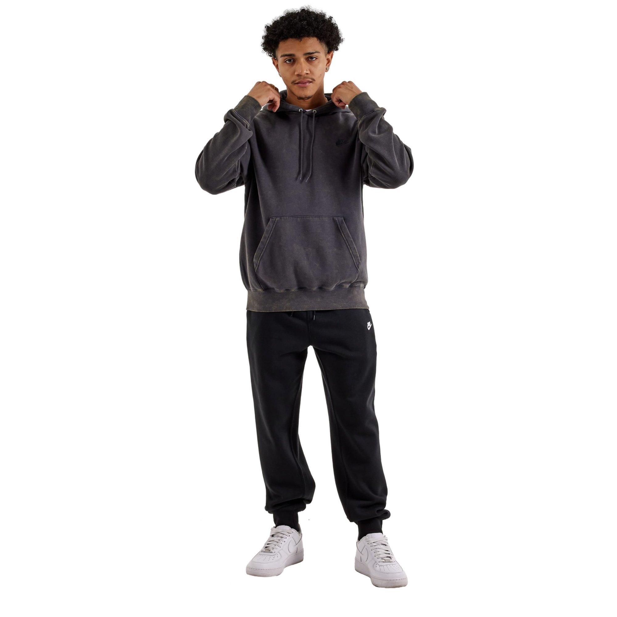 Nike Men's Sportswear Club Washed Fleece Hoodie-Dark Grey - DARK GREY Thumbnail View 4
