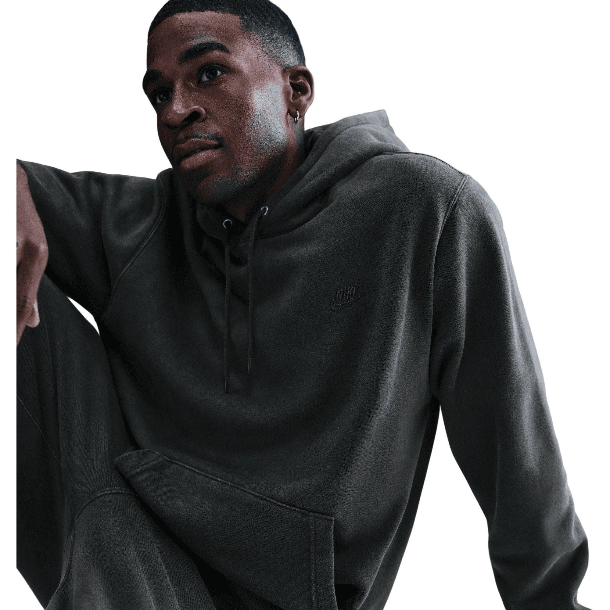 Nike Men's Sportswear Club Washed Fleece Hoodie-Dark Grey - DARK GREY Thumbnail View 5