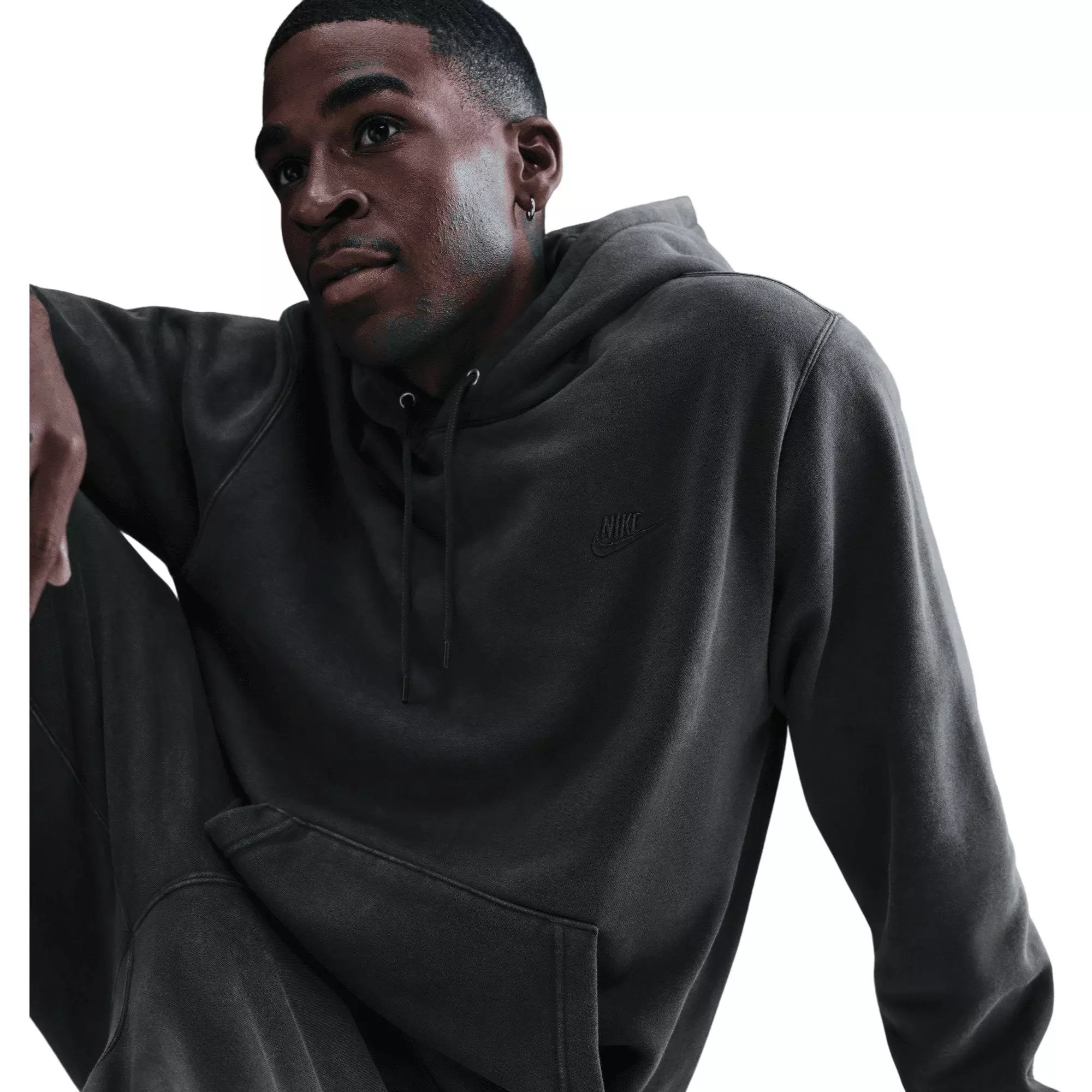 Nike Men's Sportswear Club Washed Fleece Hoodie-Dark Grey - DARK GREY