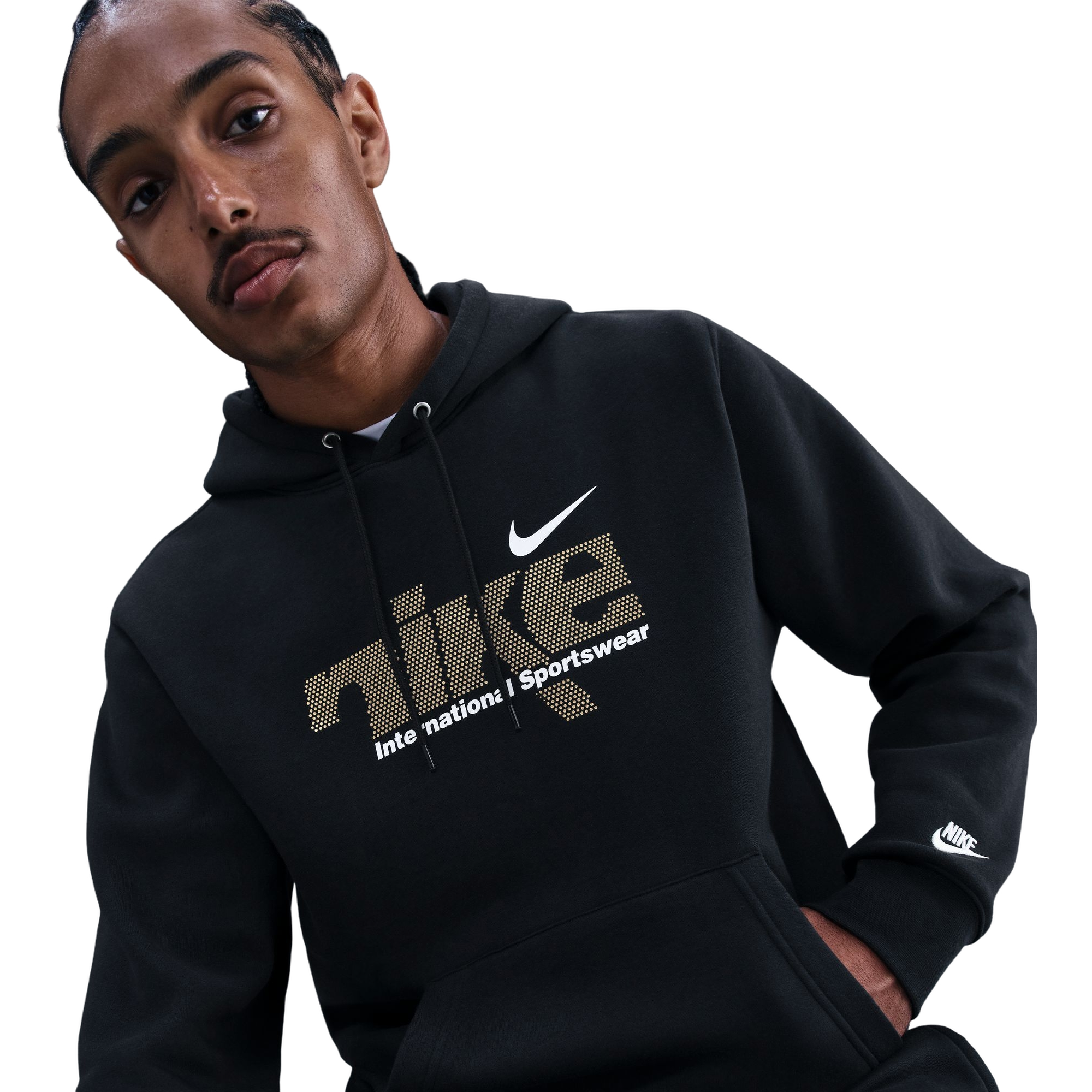 Nike Men's Sportswear Club Fleece Pull-Over Hoodie - BLACK Thumbnail View 5