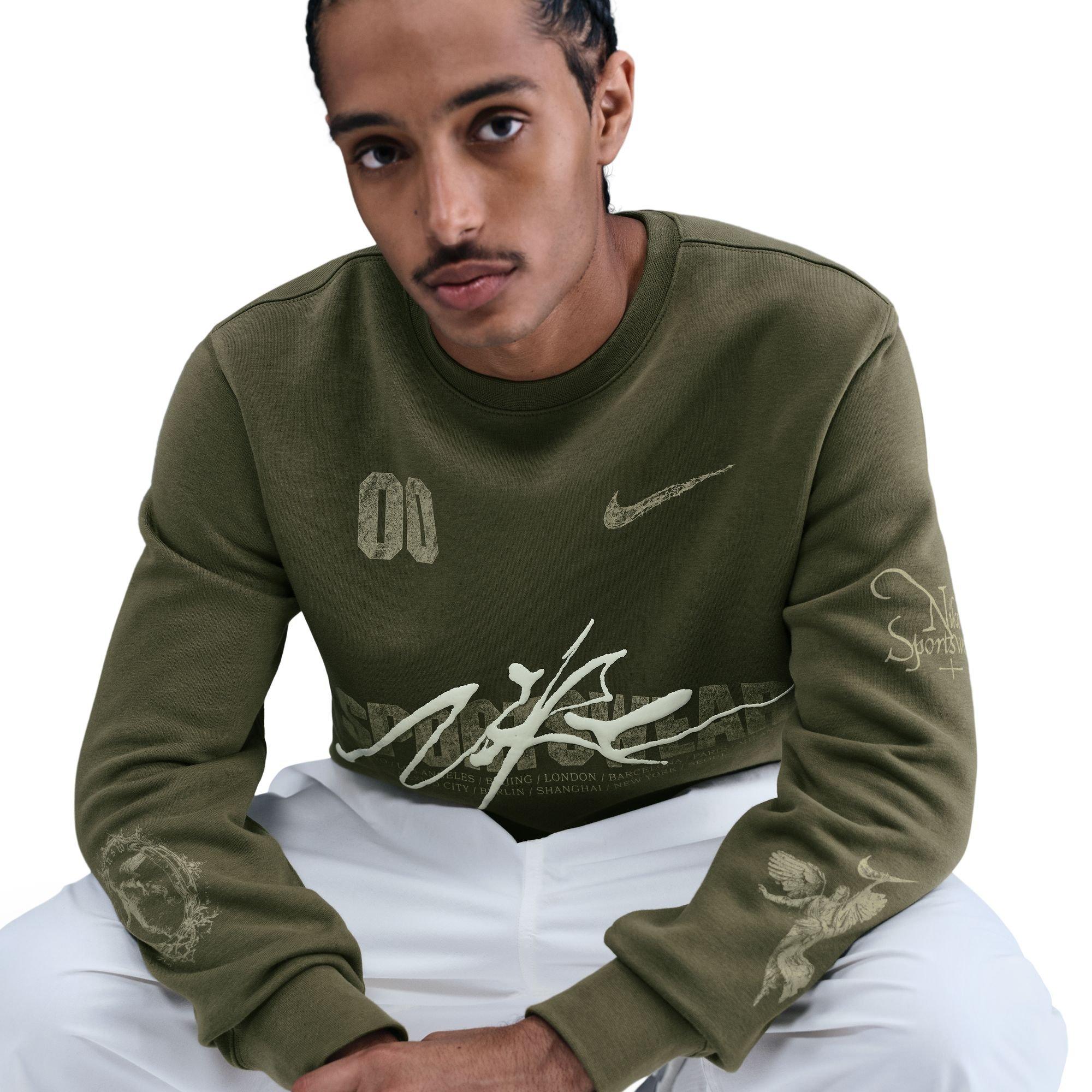 Nike Men's Crew Club BB Pullover - Olive - OLIVE Thumbnail View 5