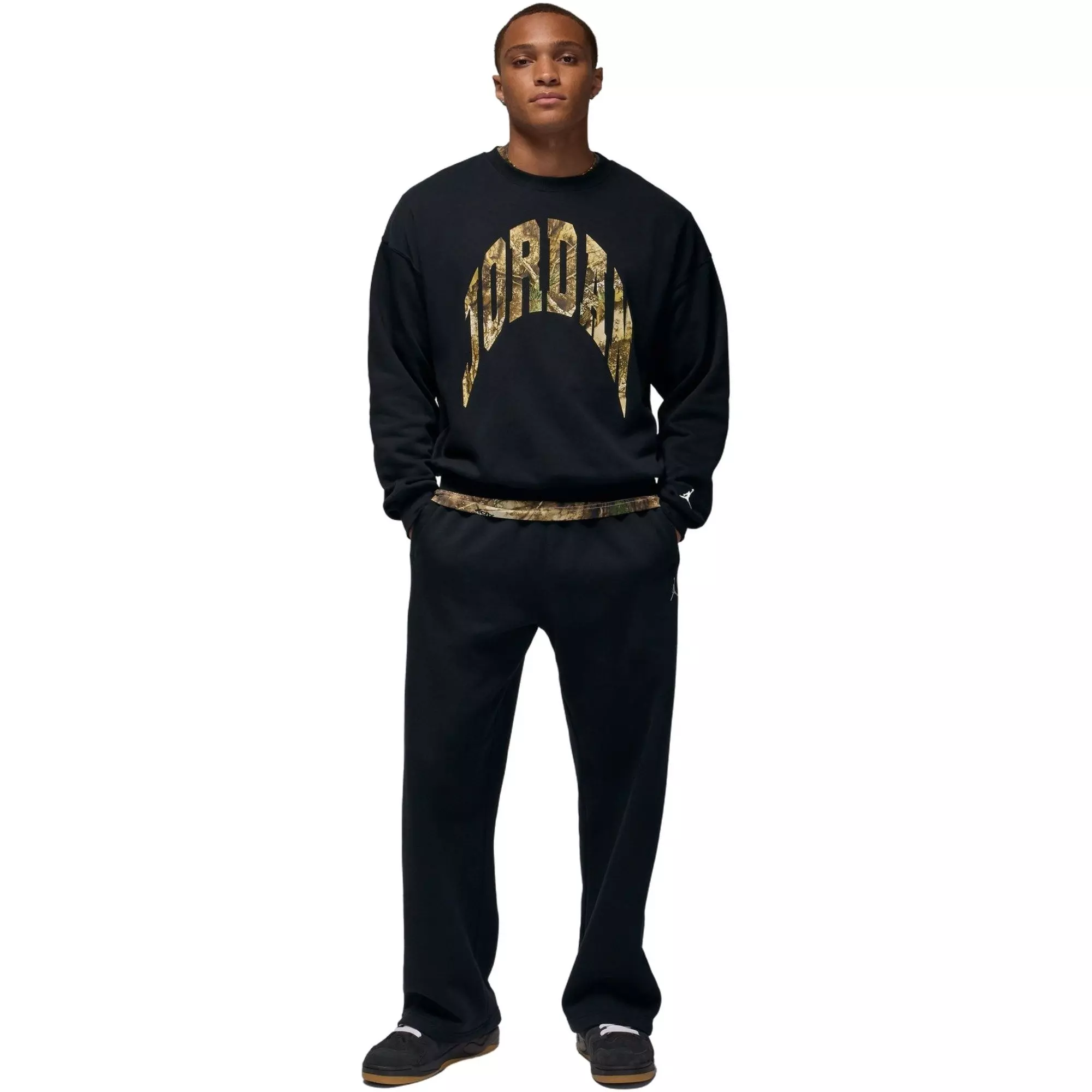 Jordan Men's Brooklyn French Terry Realtree Crew-Neck Sweatshirt - BLACK