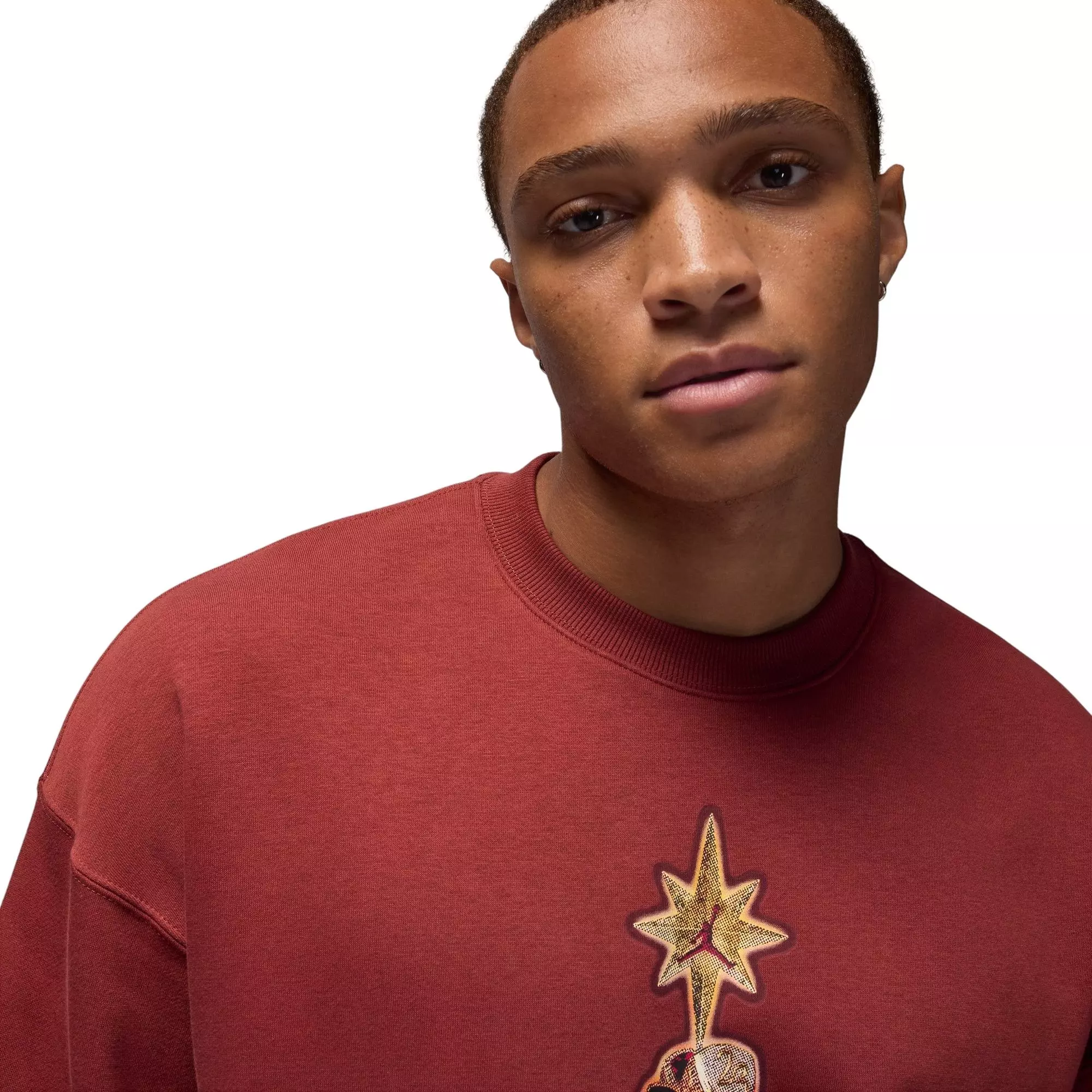 Jordan Men's Brooklyn Fleece Crew-Neck Sweatshirt - Red - BURGUNDY