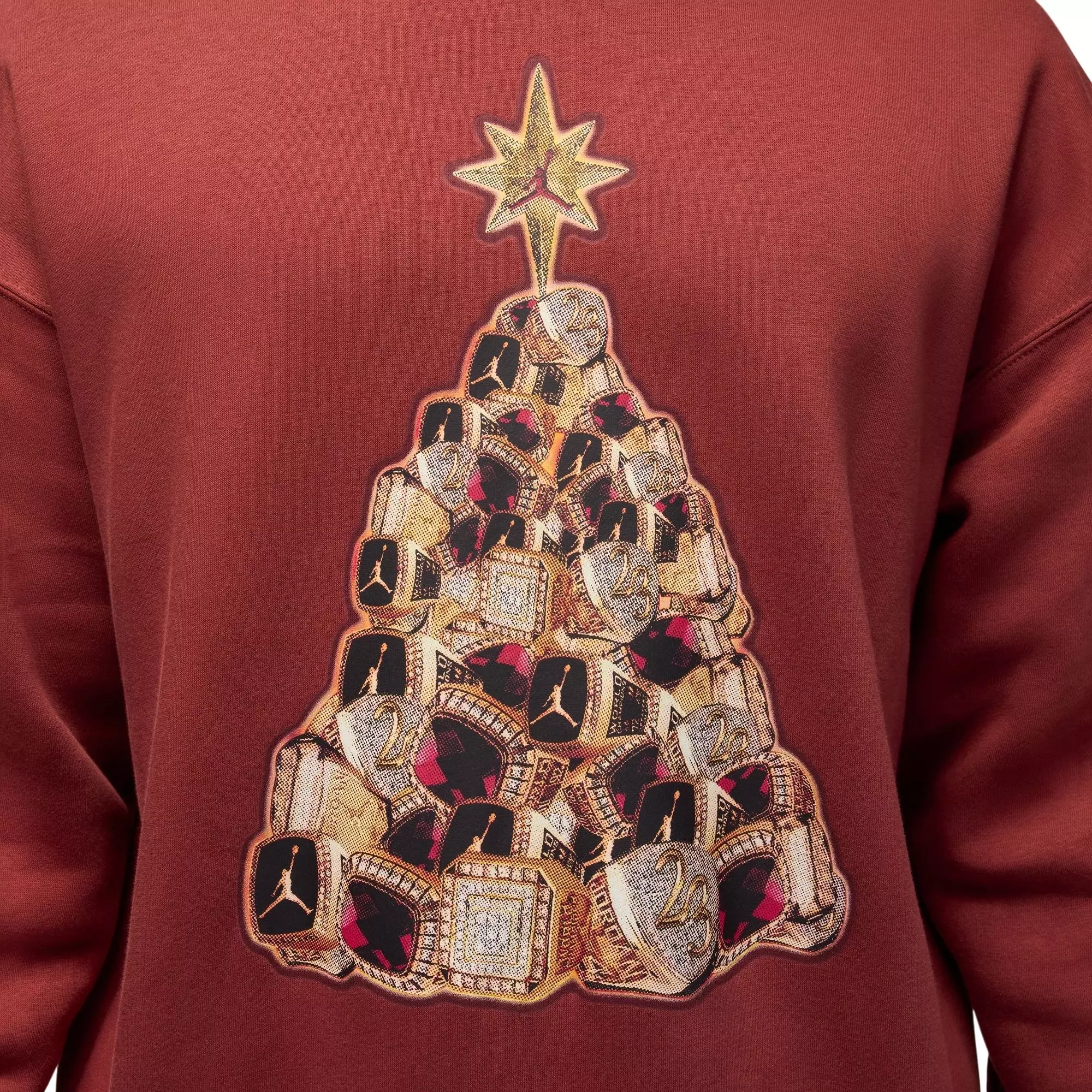 Jordan Men's Brooklyn Fleece Crew-Neck Sweatshirt-Red - BURGUNDY