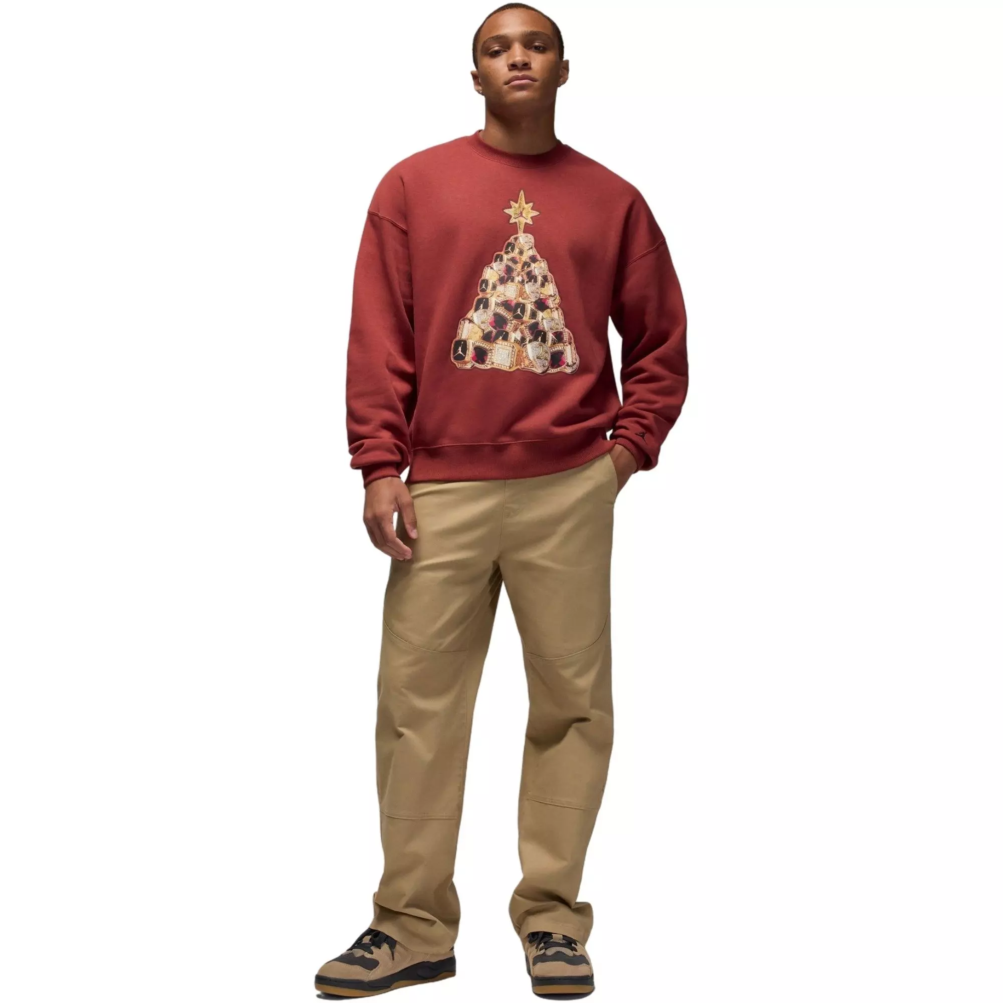 Jordan Men's Brooklyn Fleece Crew-Neck Sweatshirt - Red - BURGUNDY