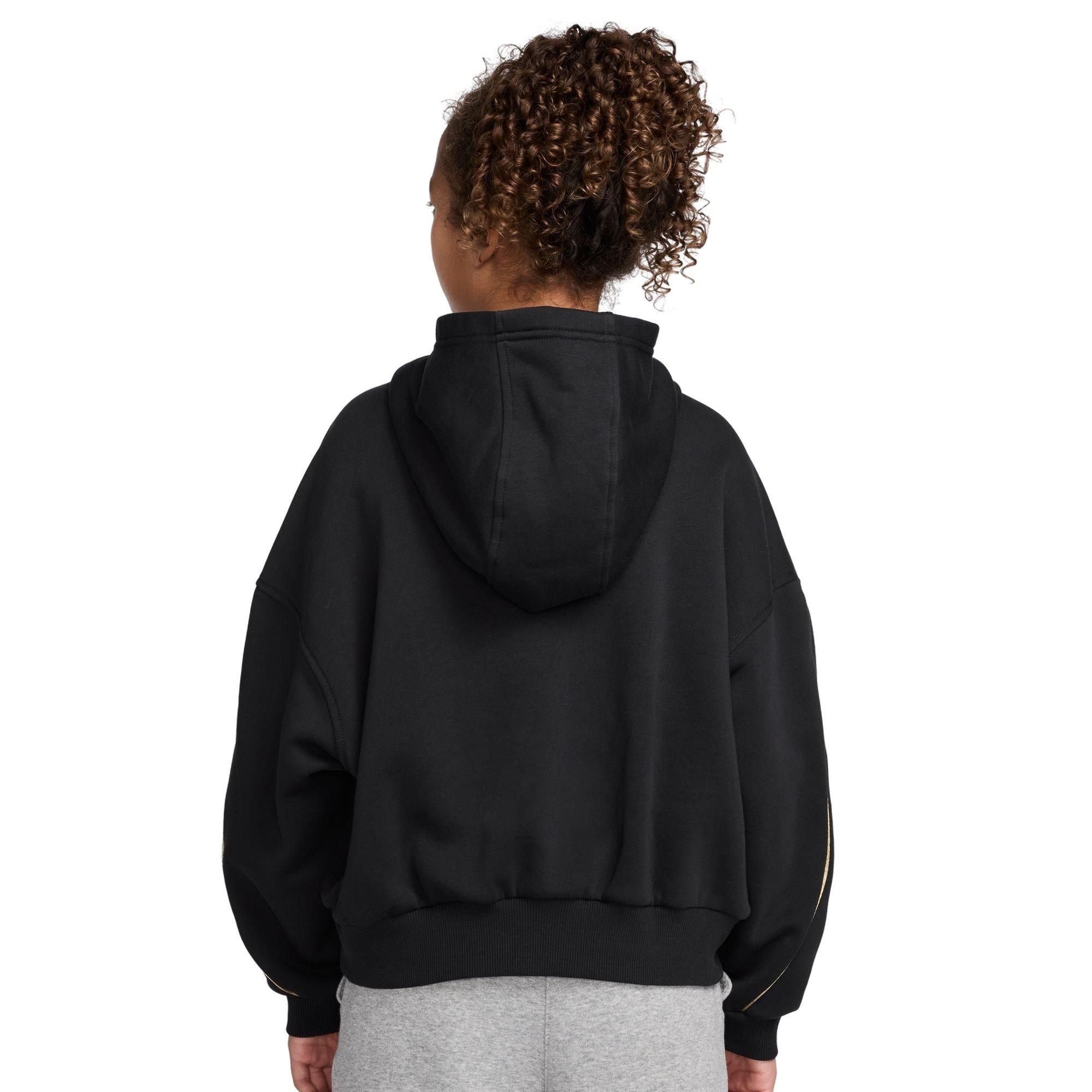 Nike Big Girls' Club Fleece Boxy Graphic Star Black Hoodie