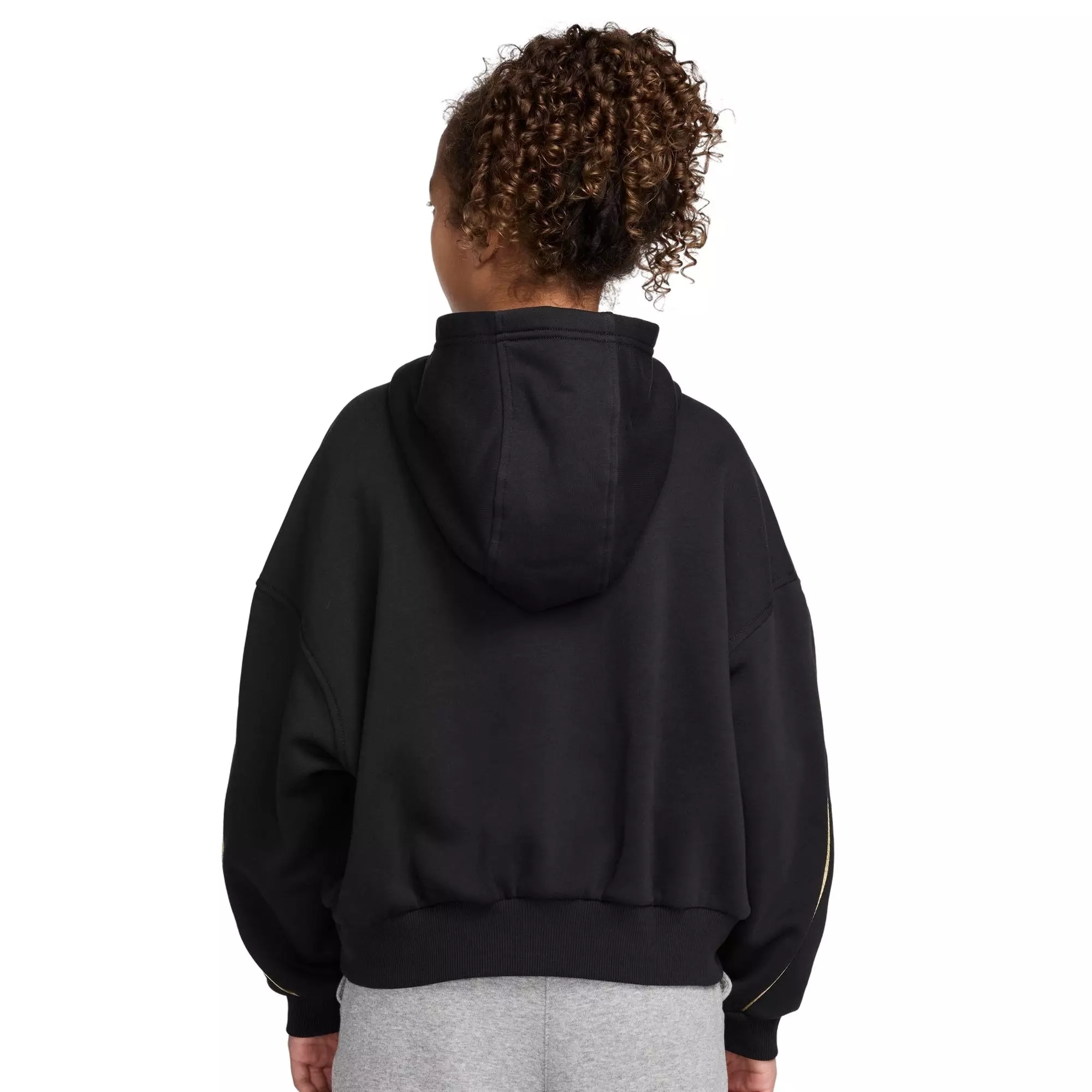 Nike Big Girls' Club Fleece Boxy Graphic Star Hoodie - Black - BLACK