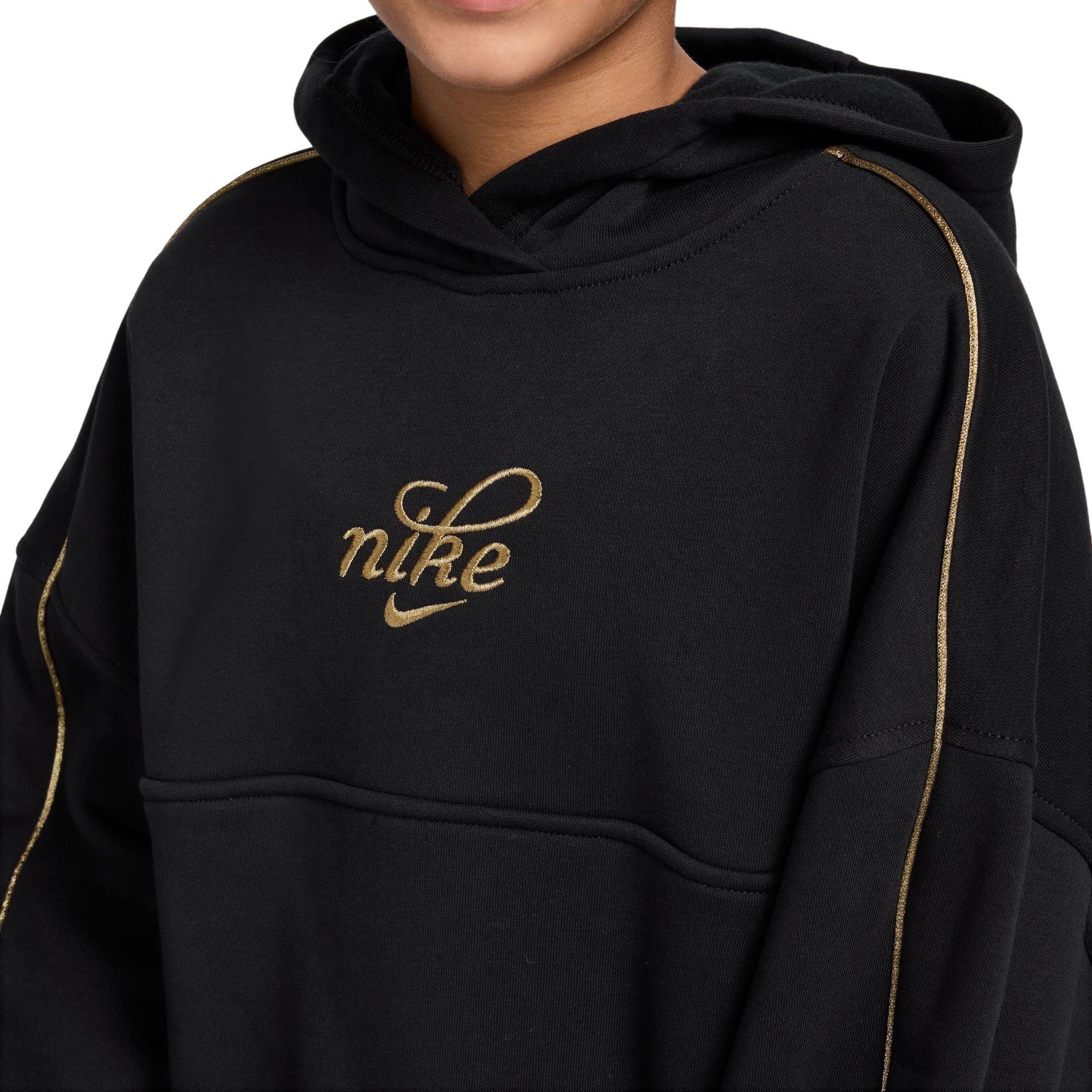 Nike Big Girls' Club Fleece Boxy Graphic Star Black Hoodie