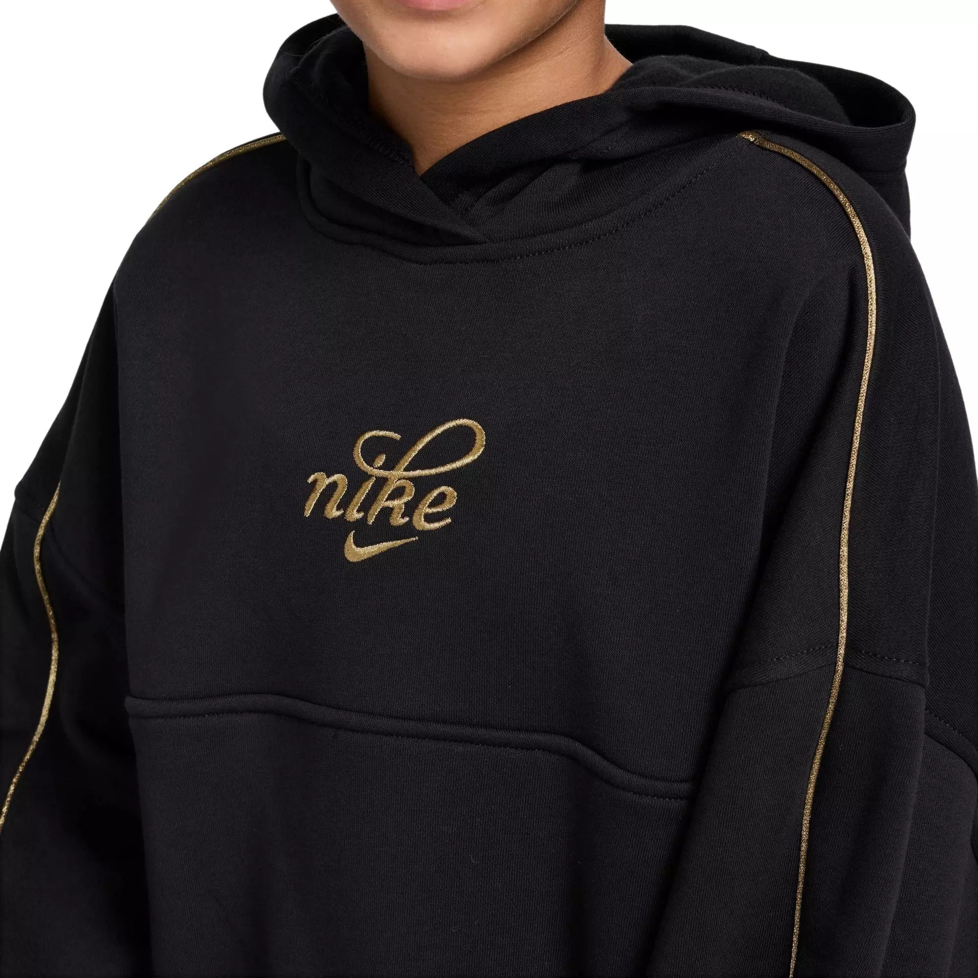 Nike Big Girls' Club Fleece Boxy Graphic Star Hoodie - Black - BLACK