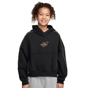 Nike Big Girls' Club Fleece Boxy Graphic Star Hoodie - Black