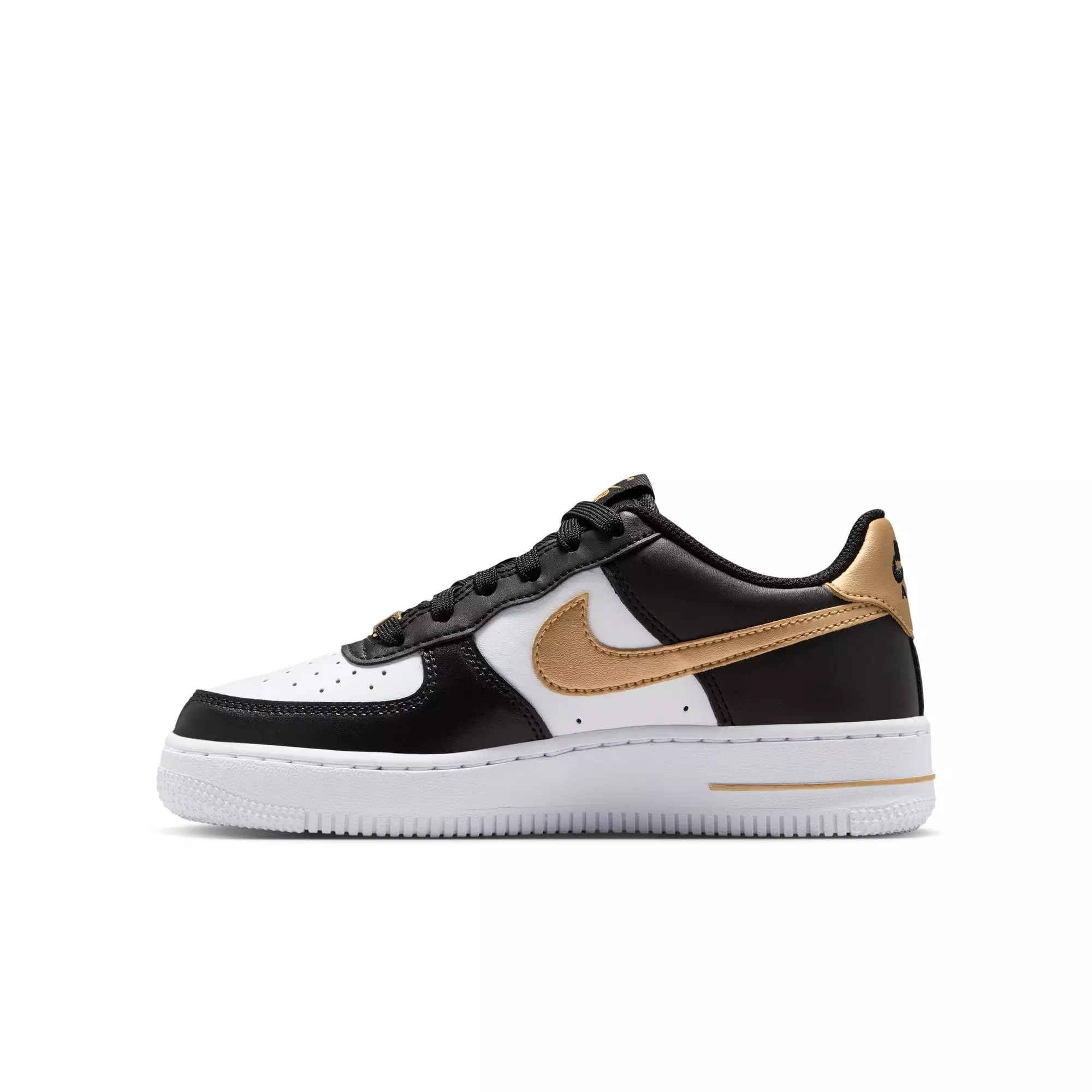 Nike Air Force 1 "Black/Metallic Gold/White" Grade School Girls' Shoe - BLACK/GOLD