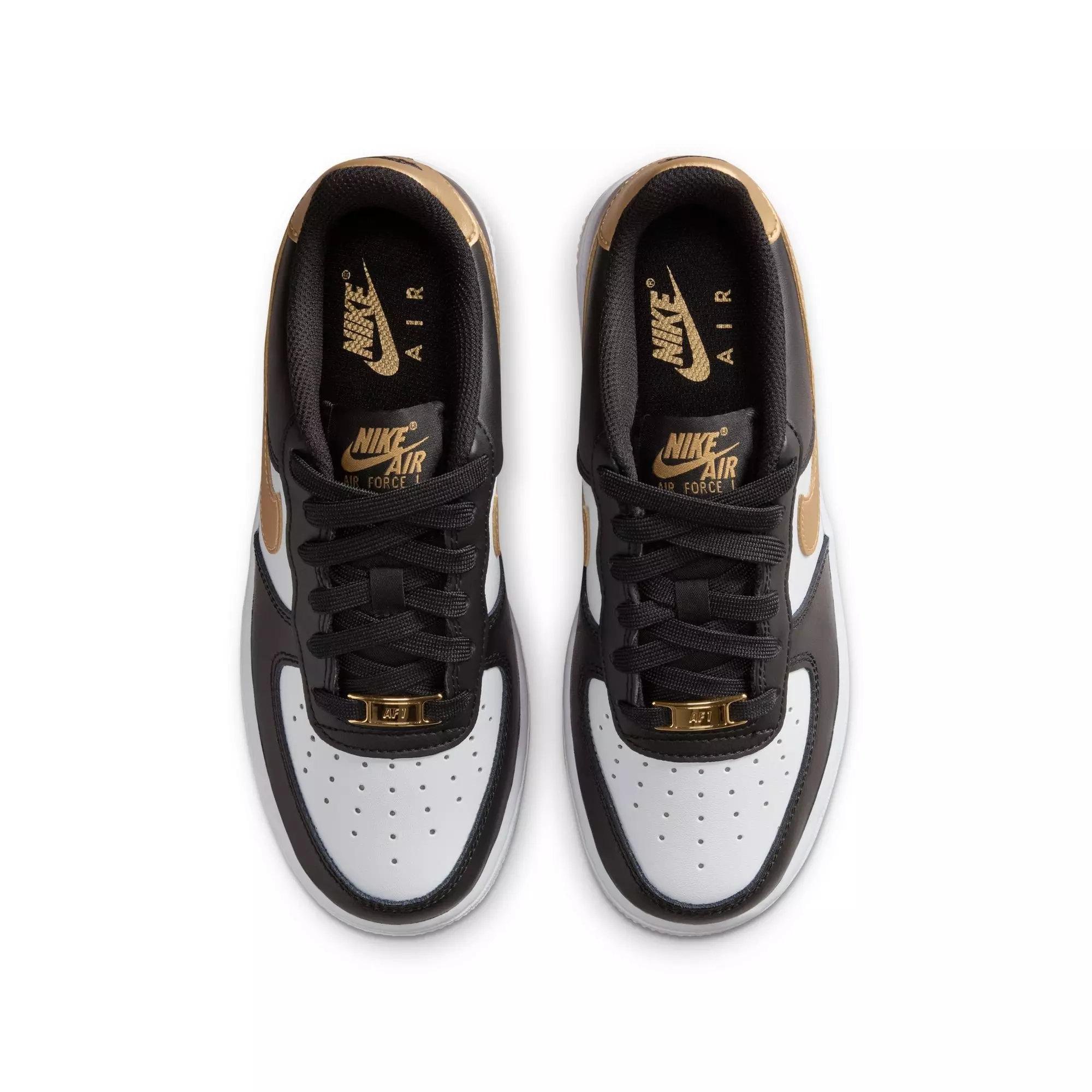 Nike Air Force 1 "Black/Metallic Gold/White" Grade School Girls' Shoe - BLACK/GOLD