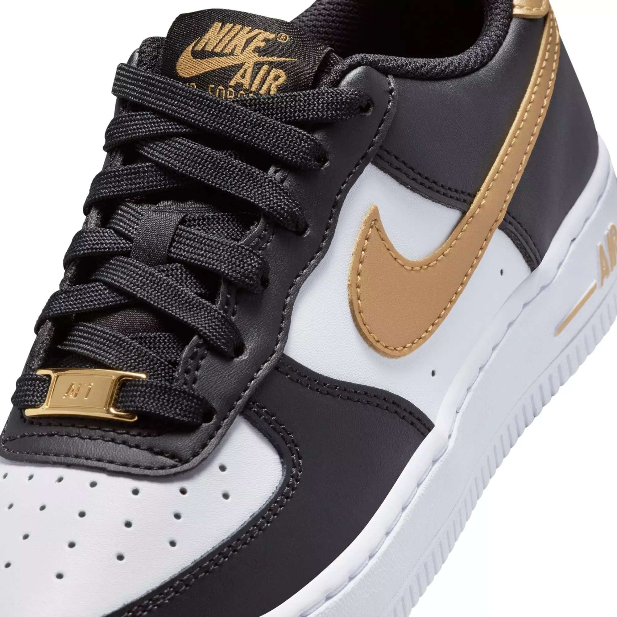 Nike Air Force 1 "Black/Metallic Gold/White" Grade School Girls' Shoe - BLACK/GOLD