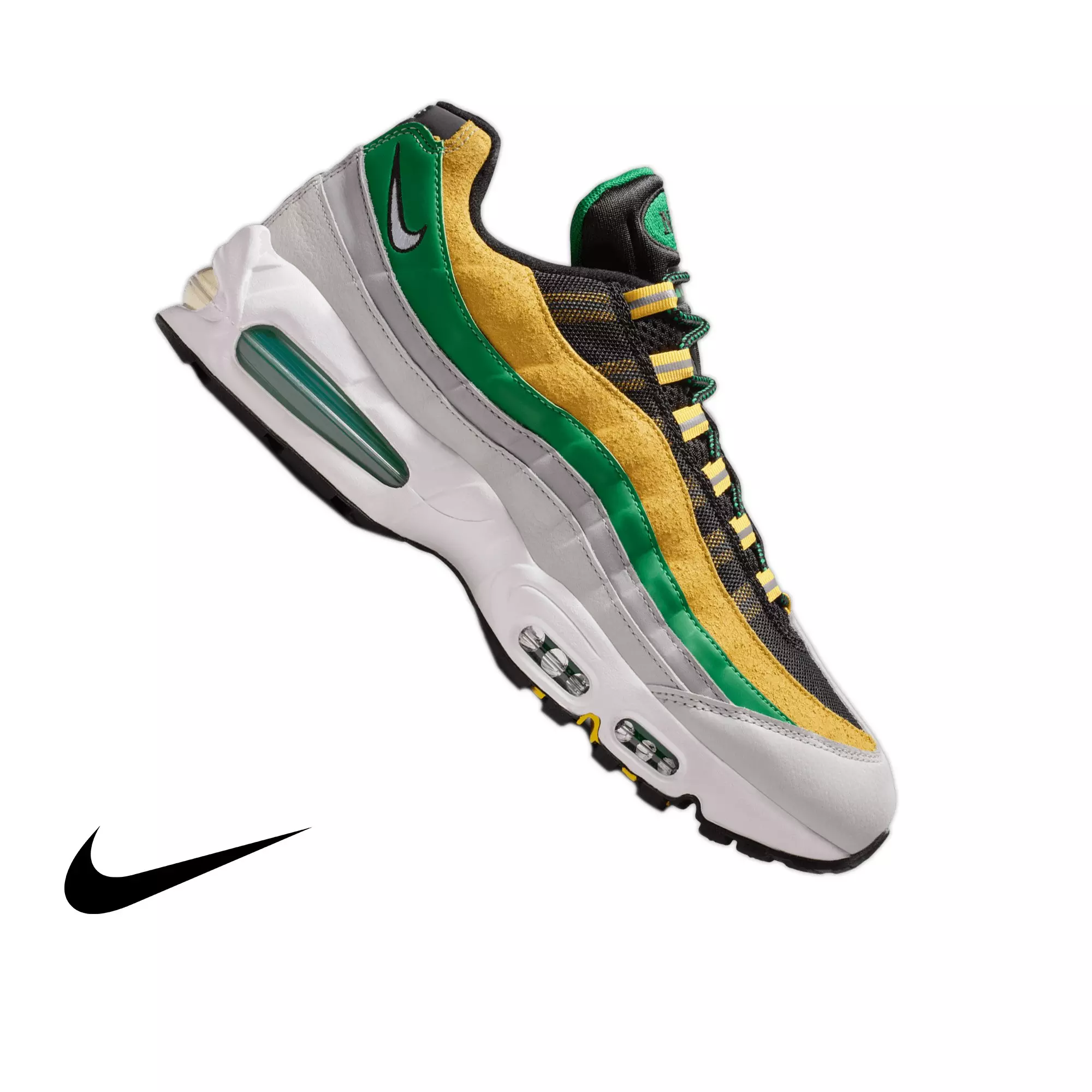 Nike Norfolk State Air Max 95 "Big Bubble" Men's Shoe - WHITE/COURT GREEN/MIDWEST GOLD