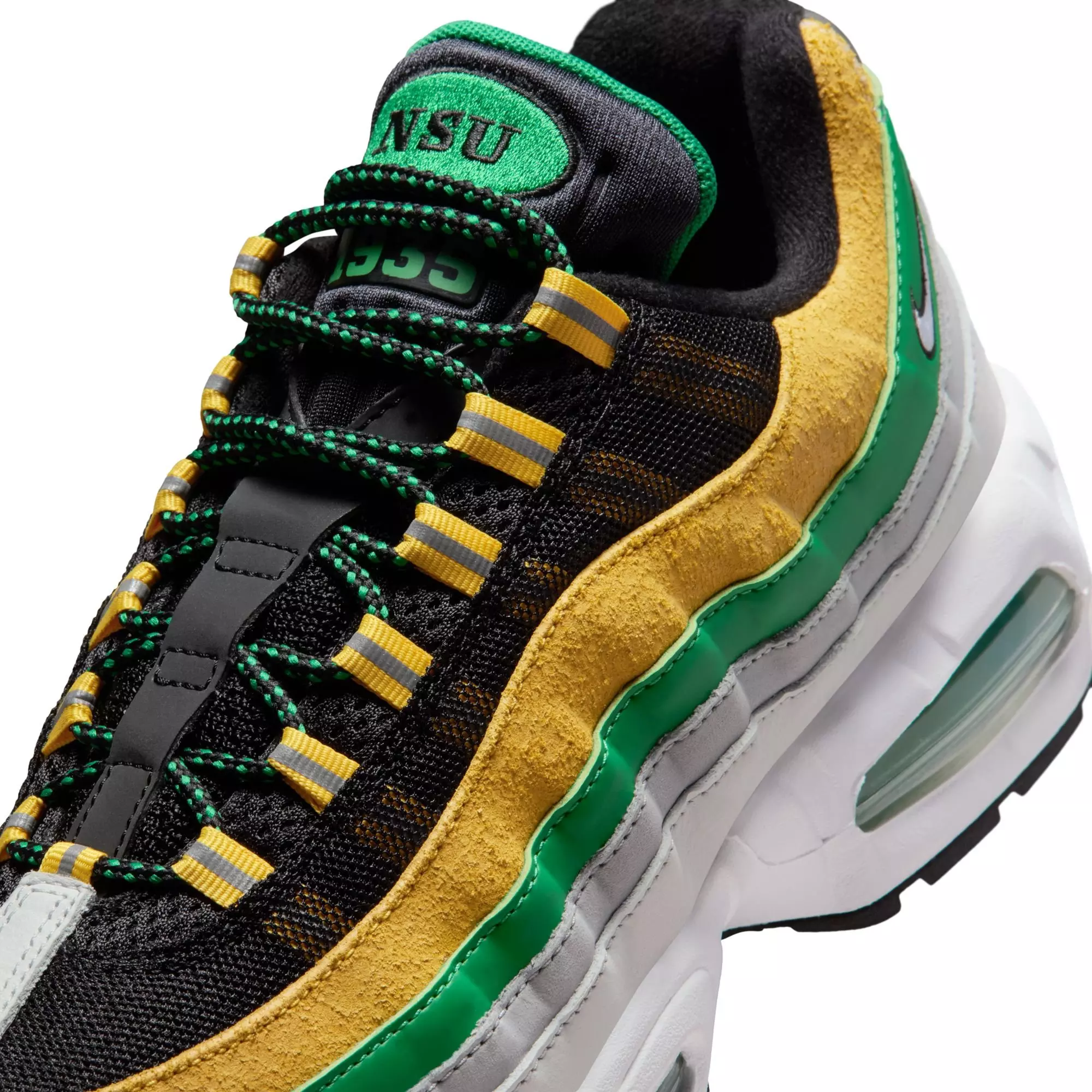Nike Norfolk State Air Max 95 "Big Bubble" Men's Shoe - WHITE/COURT GREEN/MIDWEST GOLD