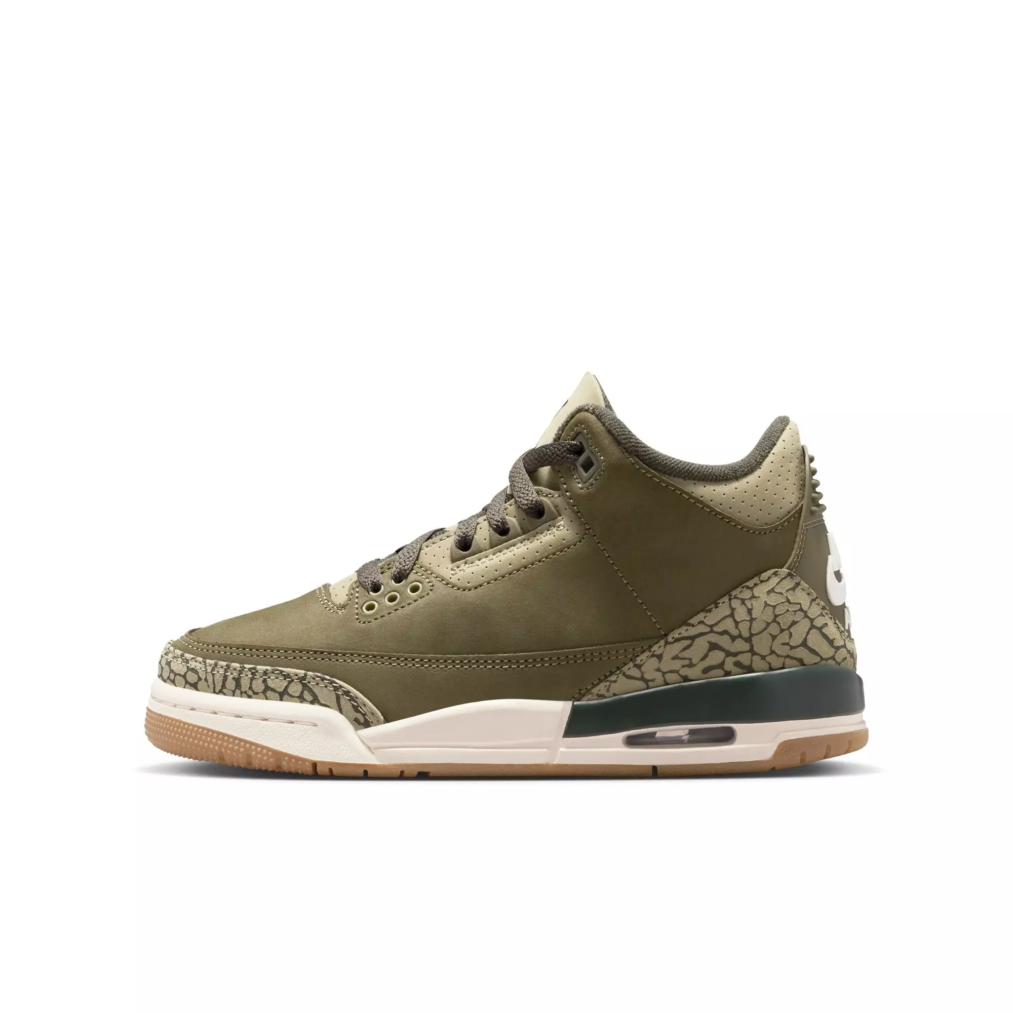 Jordan 3 Retro "Family Affair" Grade School Kids' Shoe - OLIVE/SEQUOIA/SAIL