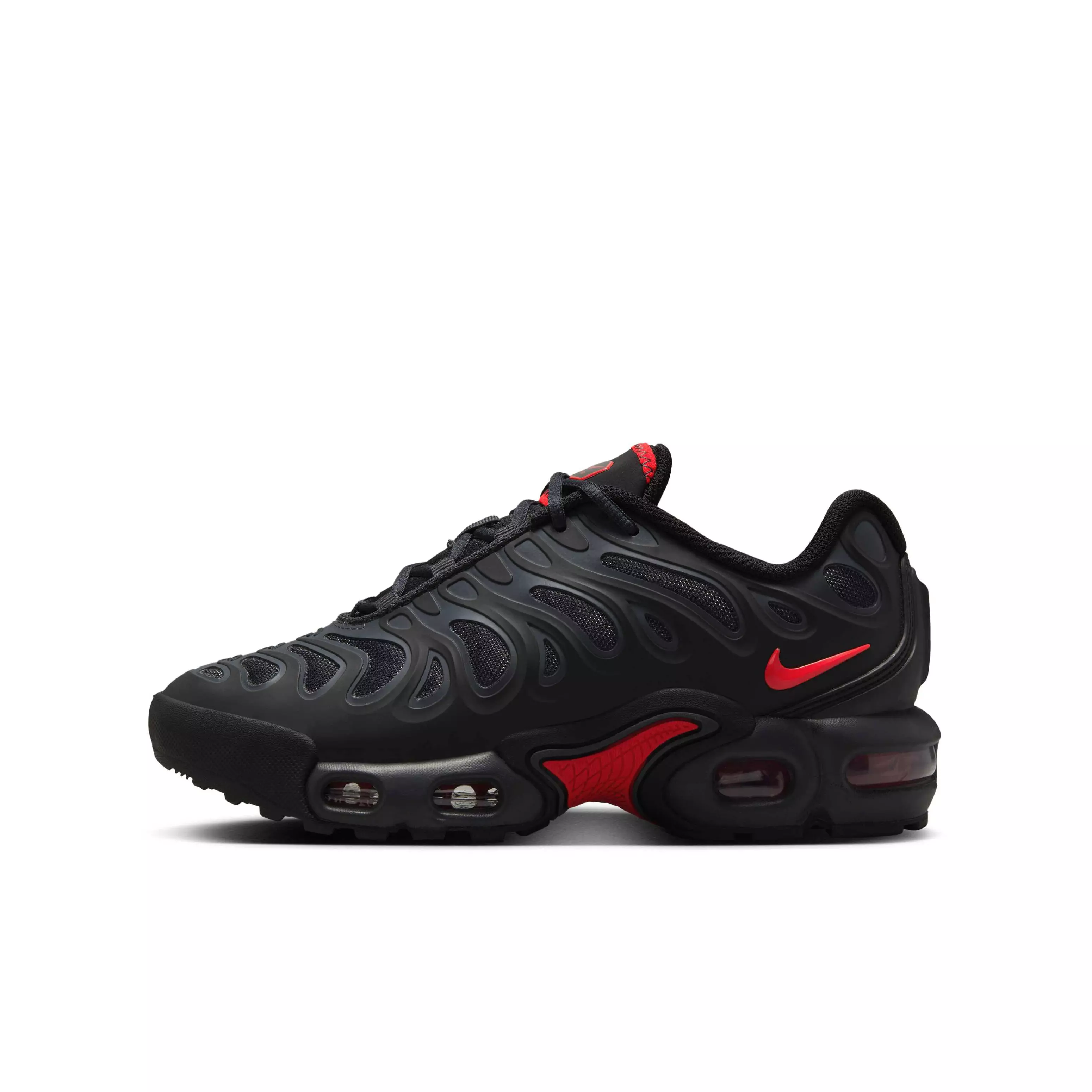 Nike Air Max Plus Drift "Black/Dark Smoke Grey/University Red" Grade School Boys' Shoe - BLACK/DK GREY/RED