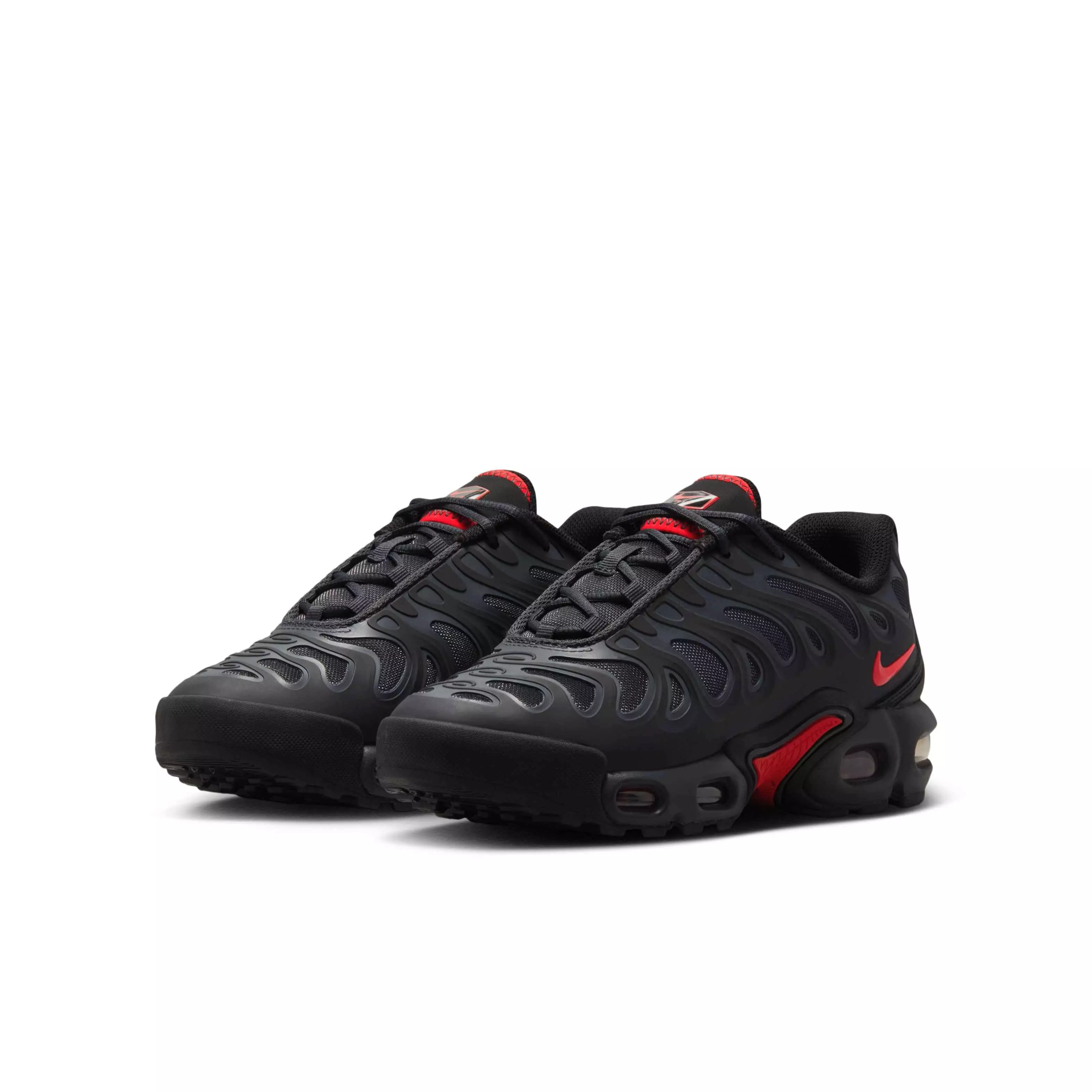 Nike Air Max Plus Drift "Black/Dark Smoke Grey/University Red" Grade School Boys' Shoe - BLACK/DK GREY/RED