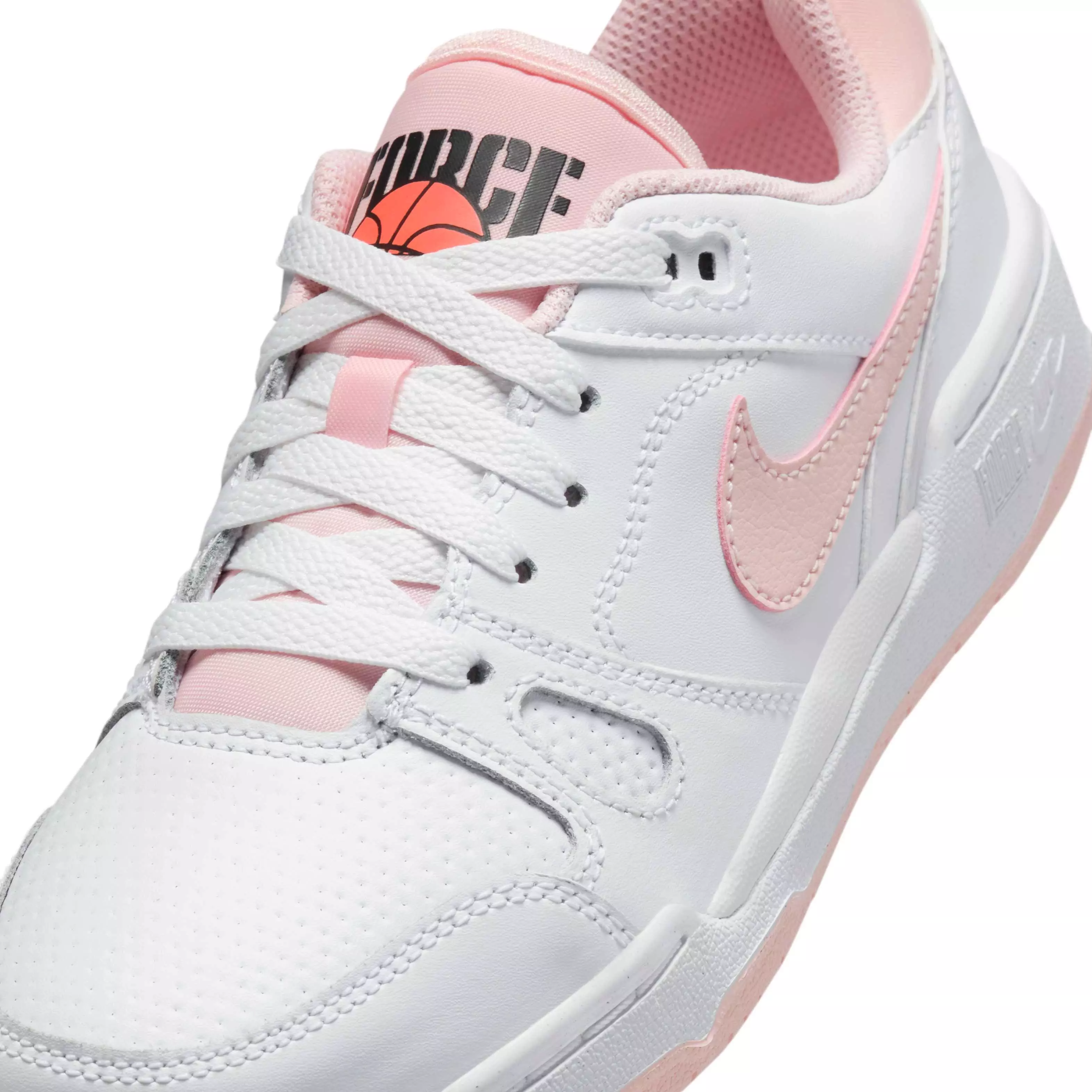 Nike Full Force Low "White/Bright Mango/Black/Echo Pink" Grade School Girls' Shoe - WHITE/MANGO/BLACK/PINK